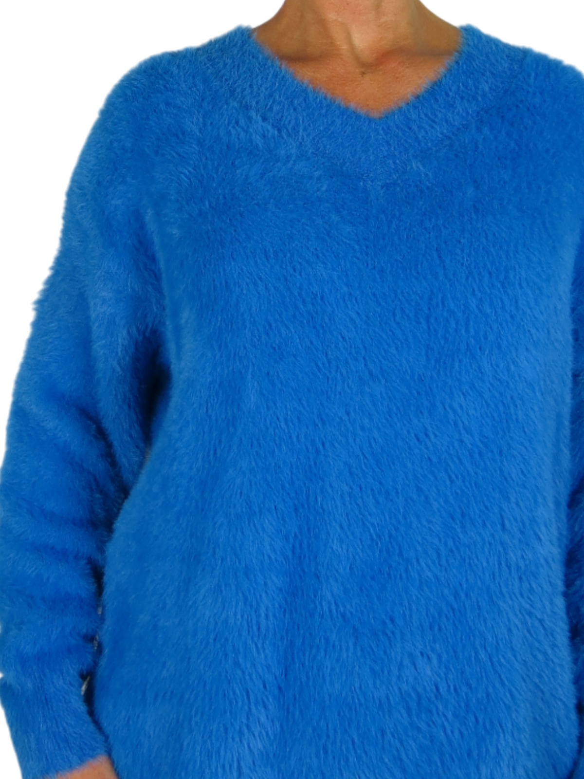 Long Sleeve V Neck Jumper Dress Blue