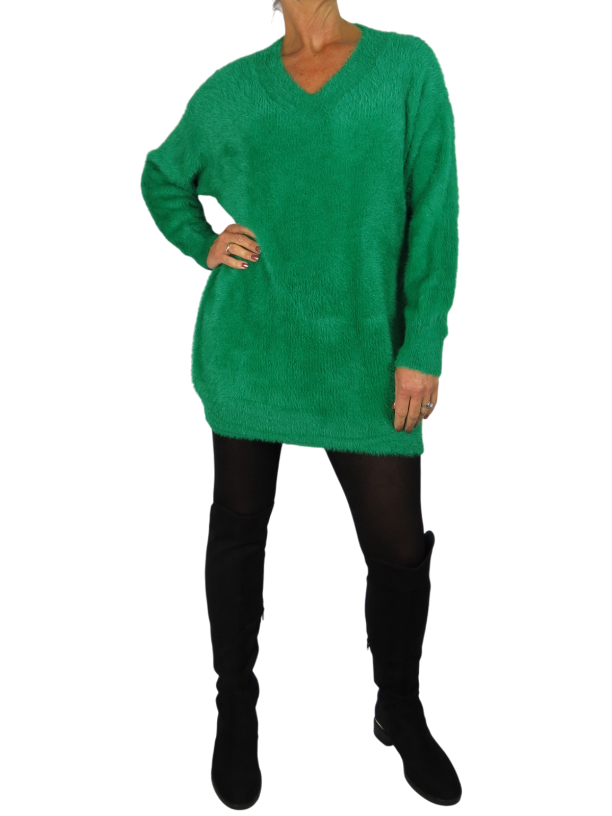 Long Sleeve V Neck Jumper Green