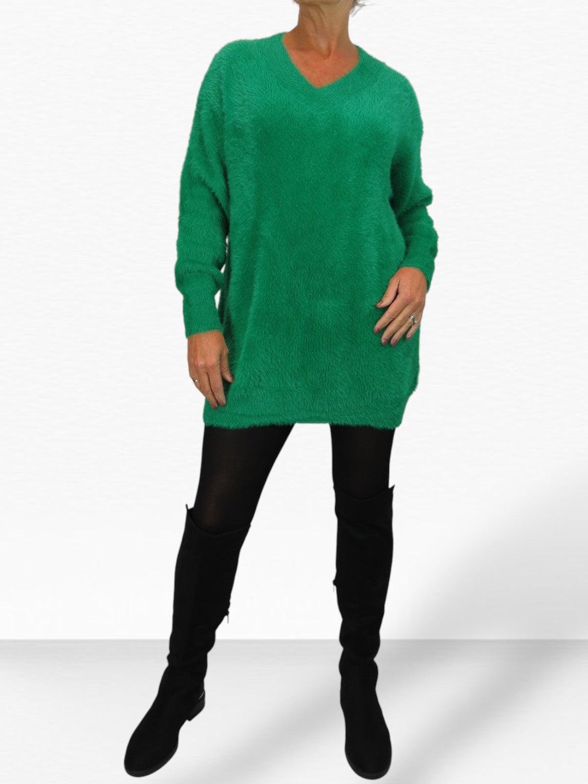 Long Sleeve V Neck Jumper Green