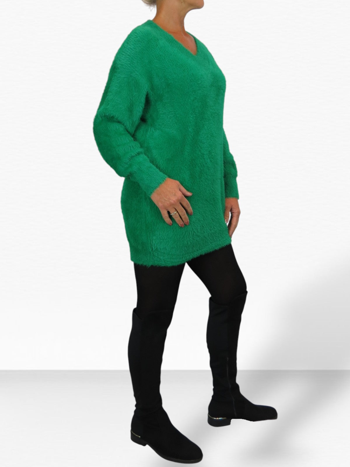 Long Sleeve V Neck Jumper Green