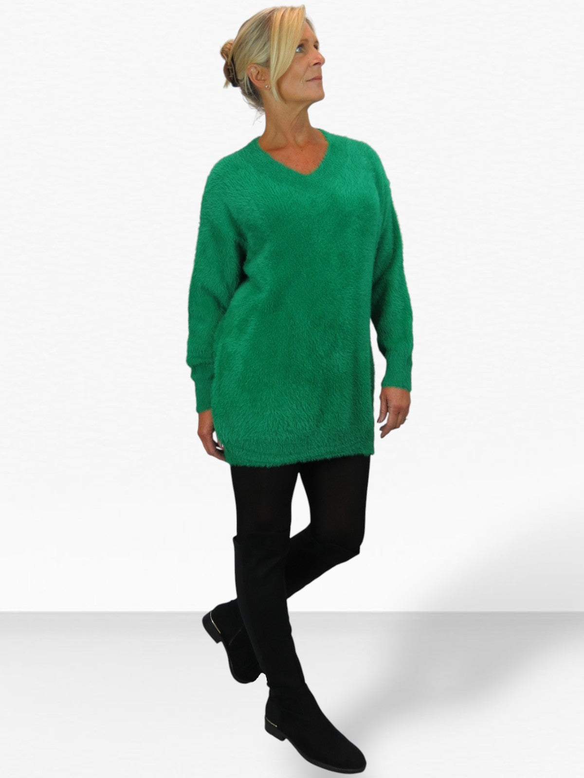 Long Sleeve V Neck Jumper Green