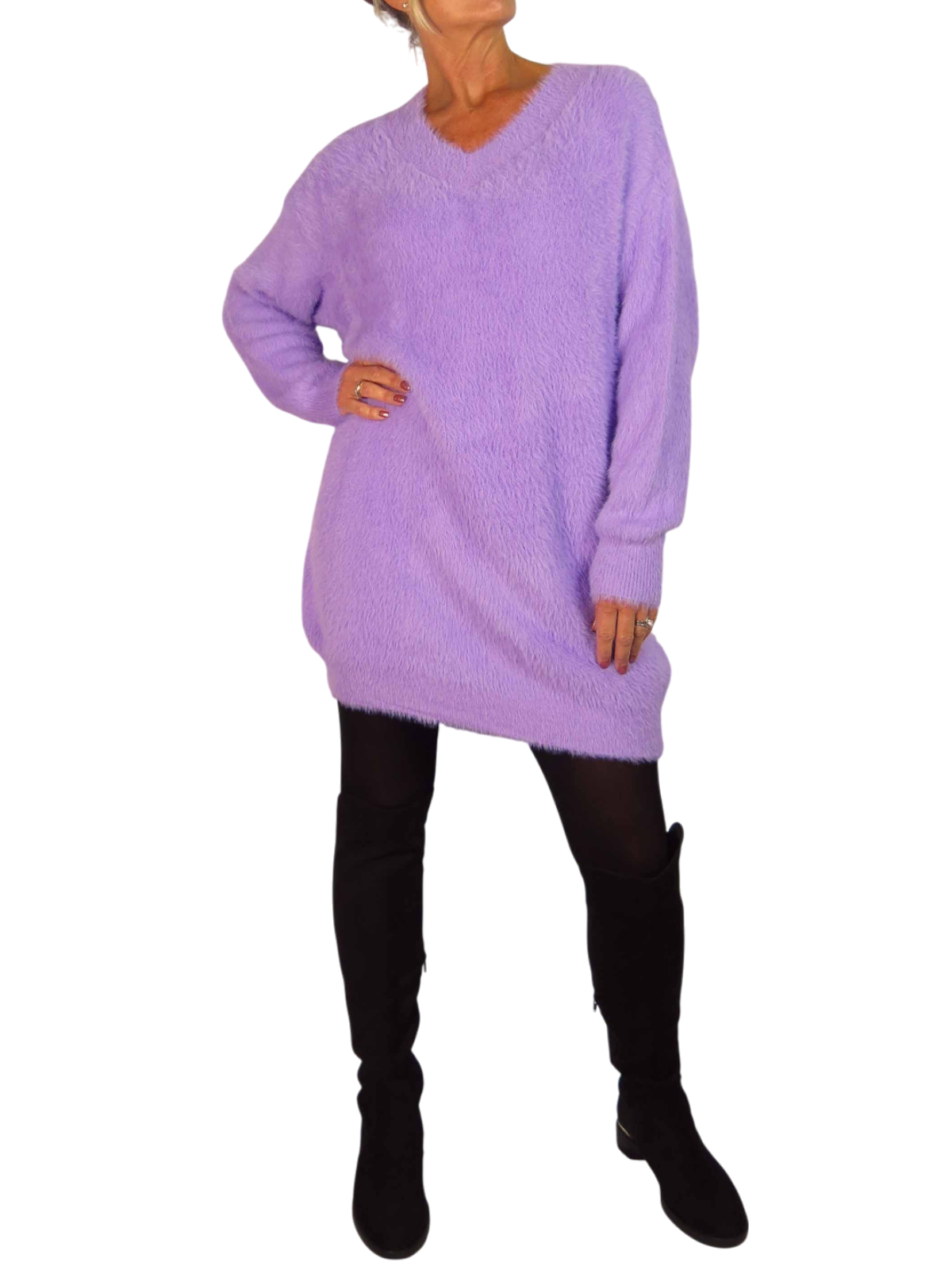 Long Sleeve V Neck Jumper Lilac