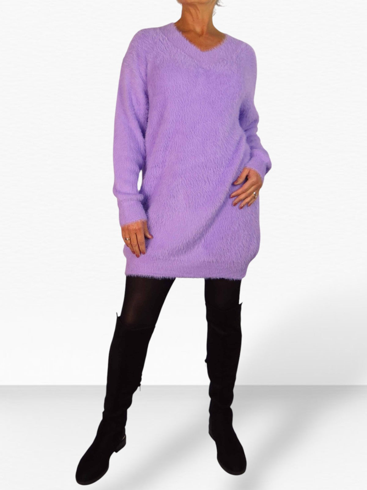 Long Sleeve V Neck Jumper Lilac