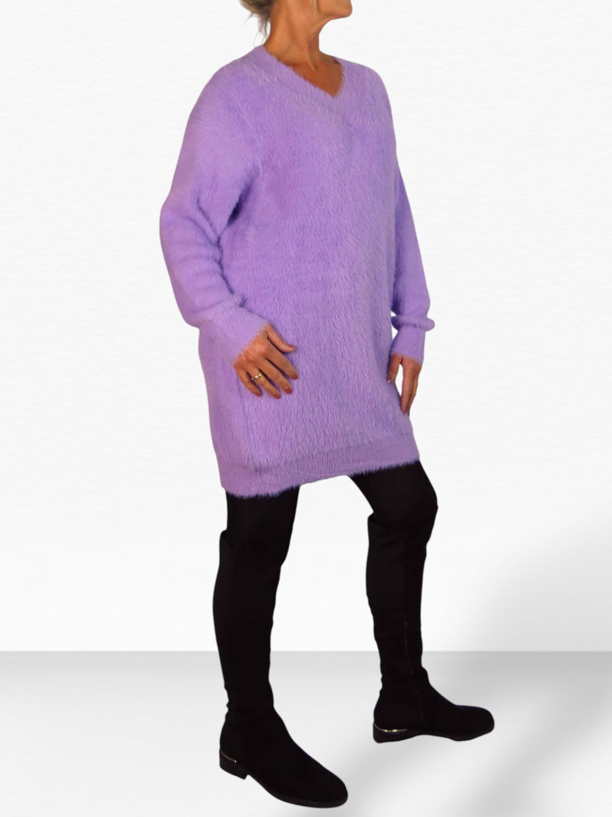 Long Sleeve V Neck Jumper Lilac