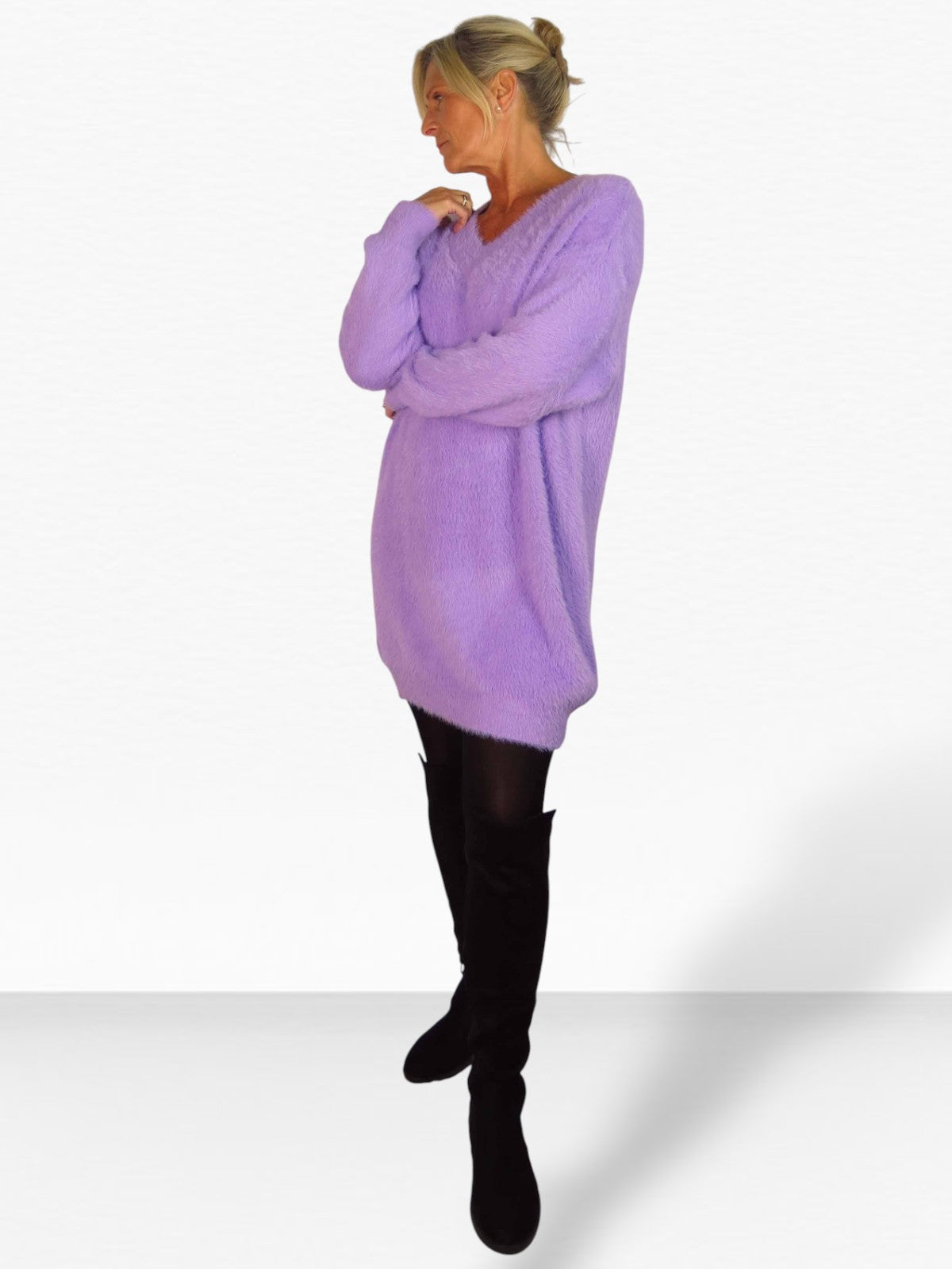 Long Sleeve V Neck Jumper Lilac