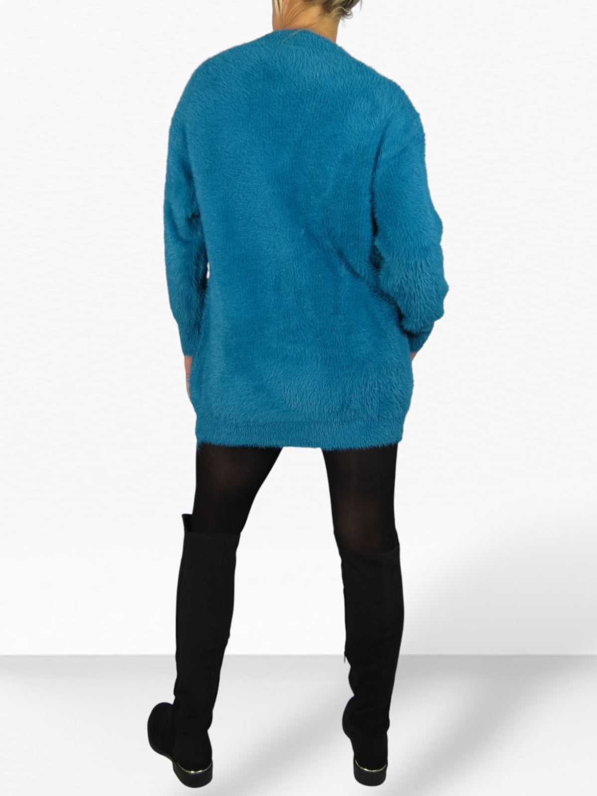Long Sleeve V Neck Jumper Dress Teal
