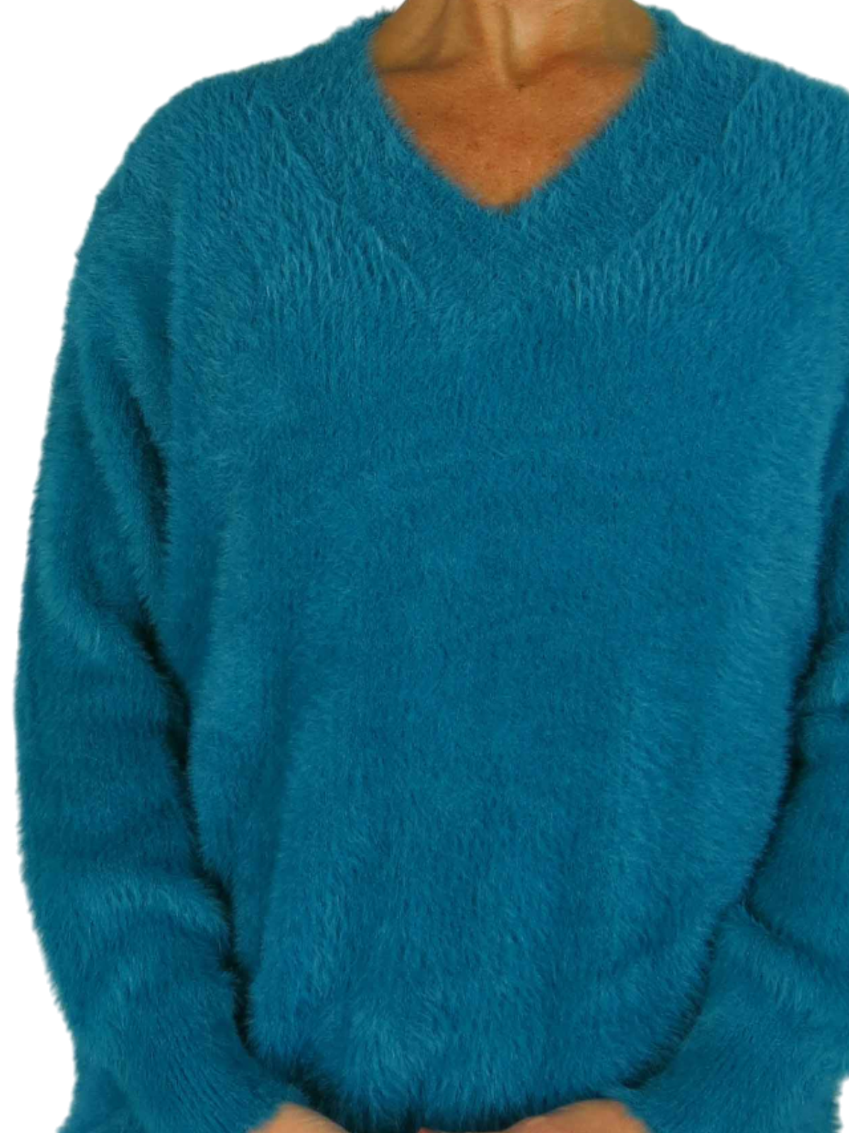 Long Sleeve V Neck Jumper Dress Teal