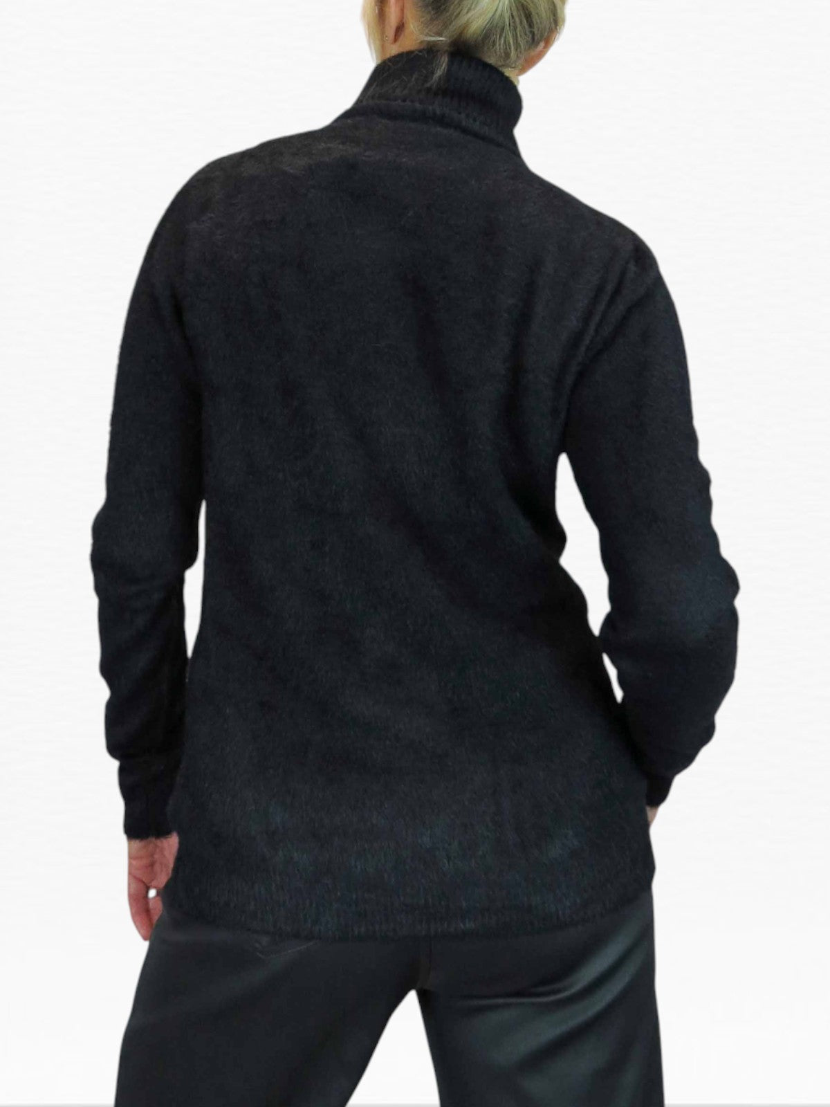 Long Sleeve Roll Neck Jumper Fluffy Knit Black