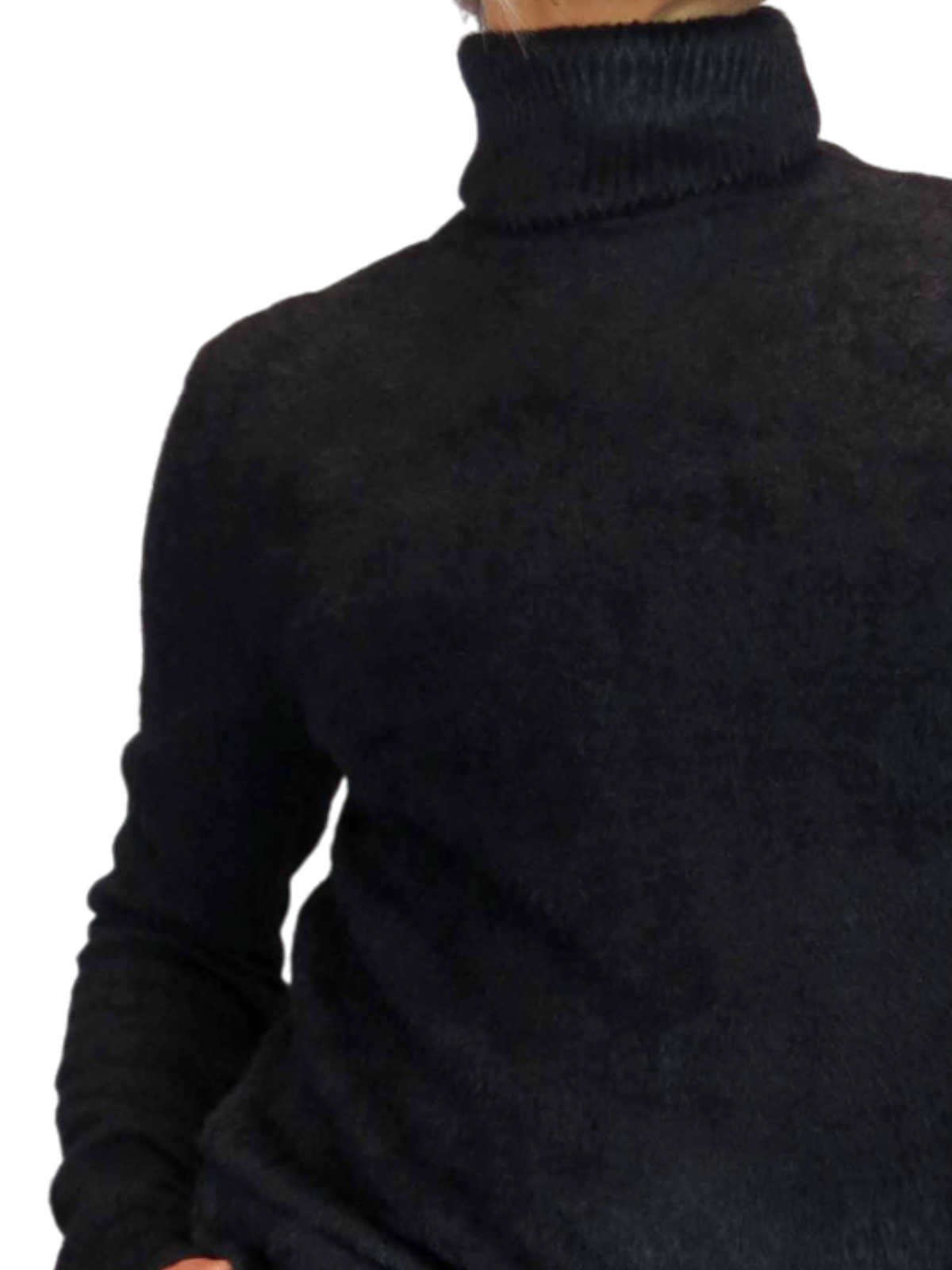 Long Sleeve Roll Neck Jumper Fluffy Knit Black