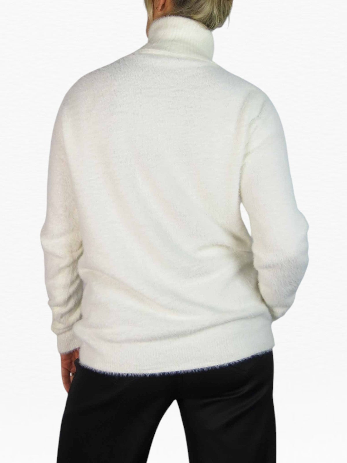 Long Sleeve Roll Neck Jumper Fluffy Knit Cream