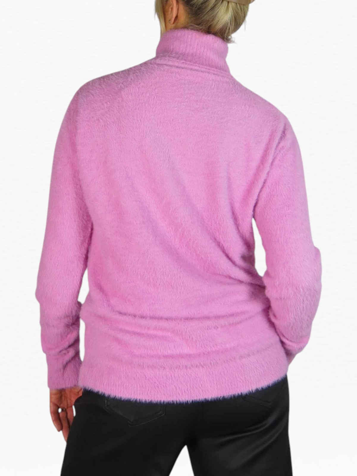 Long Sleeve Roll Neck Jumper Fluffy Knit Pink