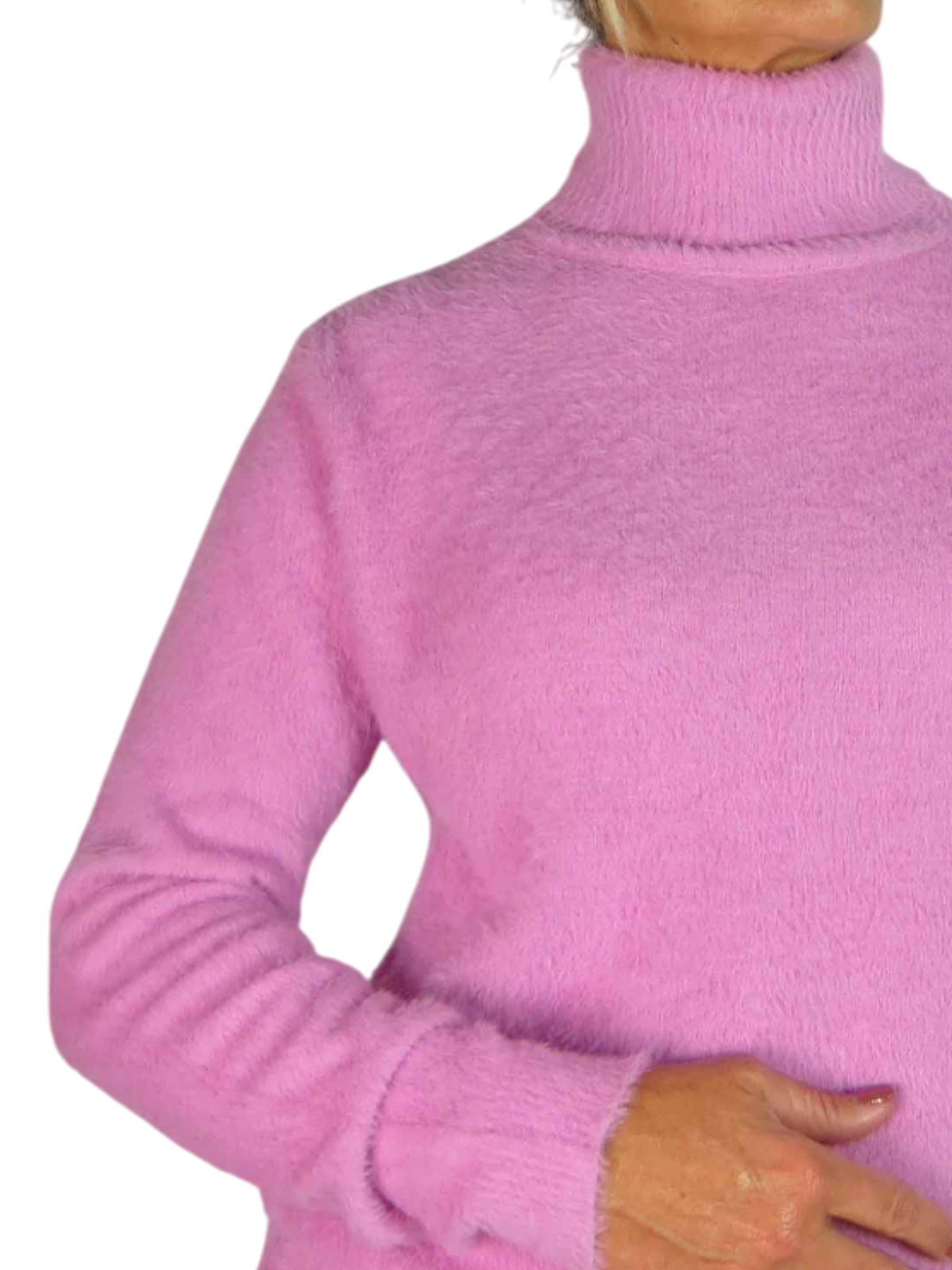 Long Sleeve Roll Neck Jumper Fluffy Knit Pink
