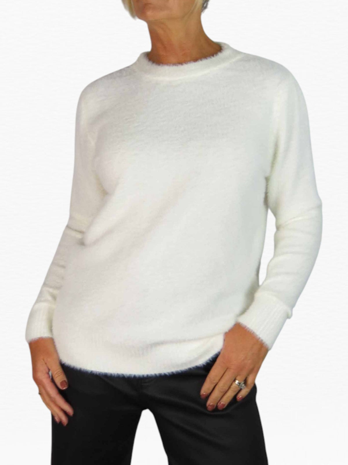 Textured Crew Neck Jumper Cream