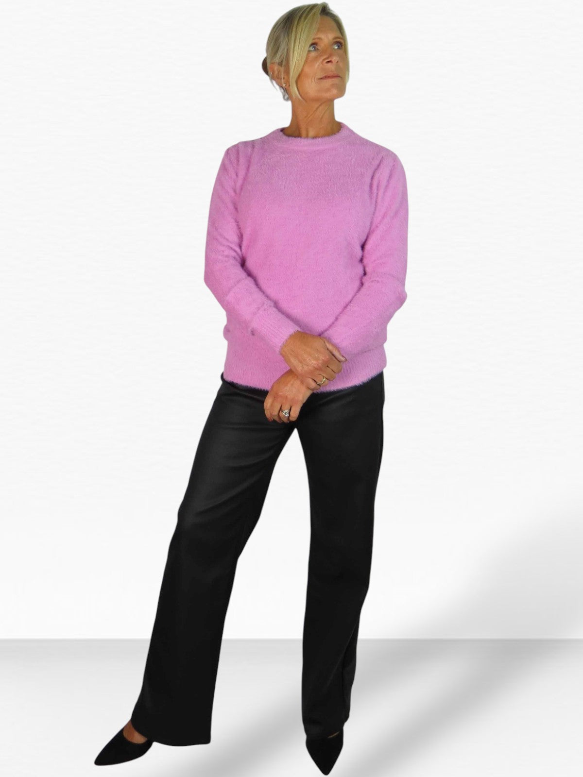 Textured Crew Neck Jumper Pink