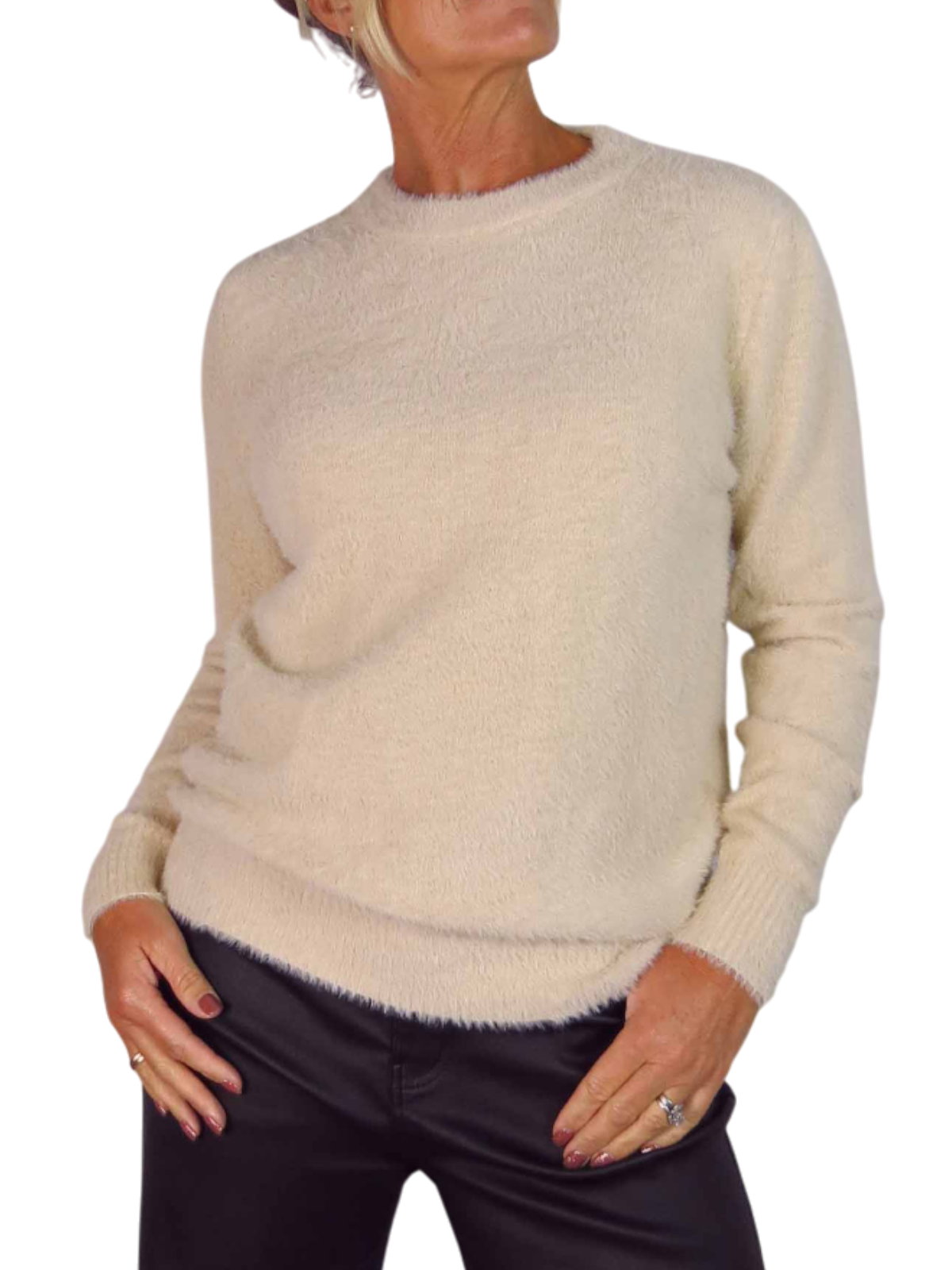 Textured Crew Neck Jumper Beige