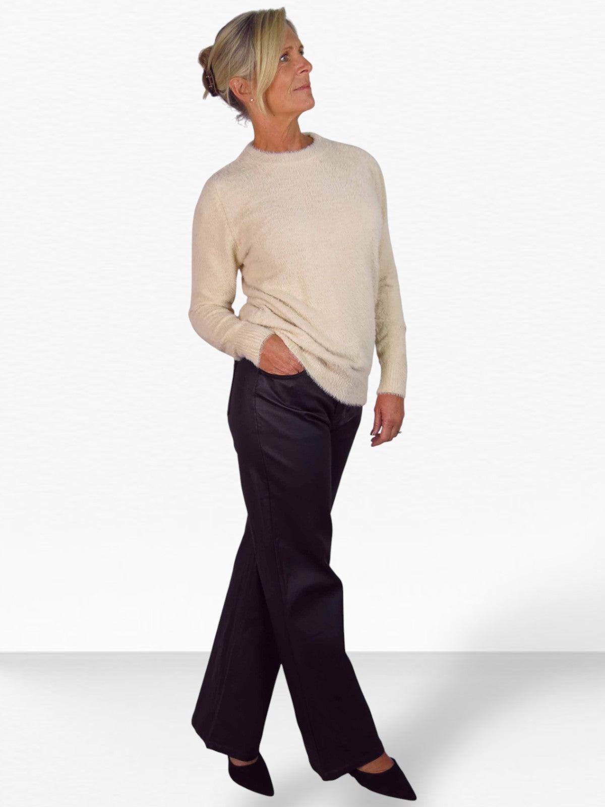 Textured Crew Neck Jumper Beige