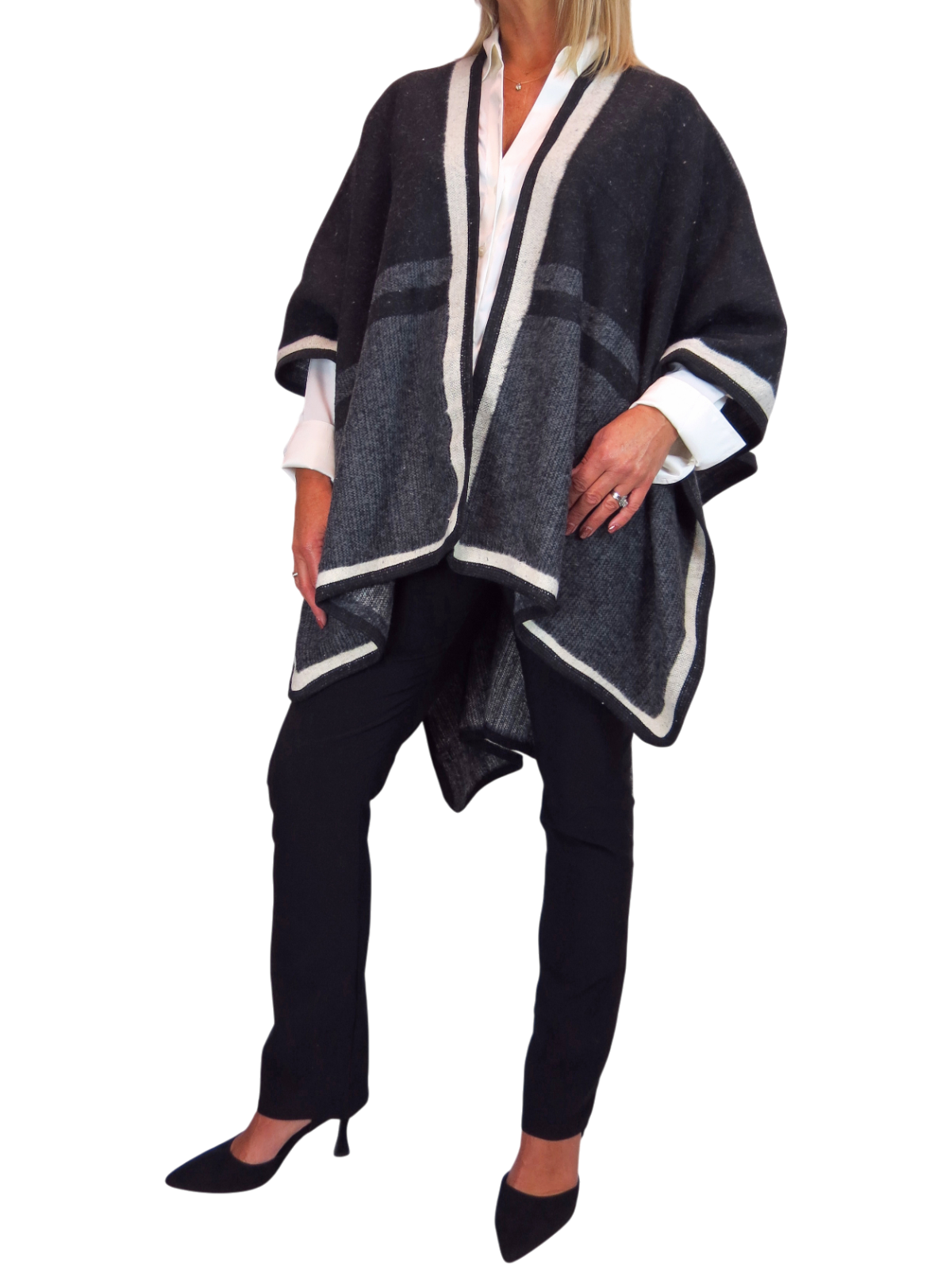 Soft Knitted Longline Knit Poncho Cape Black