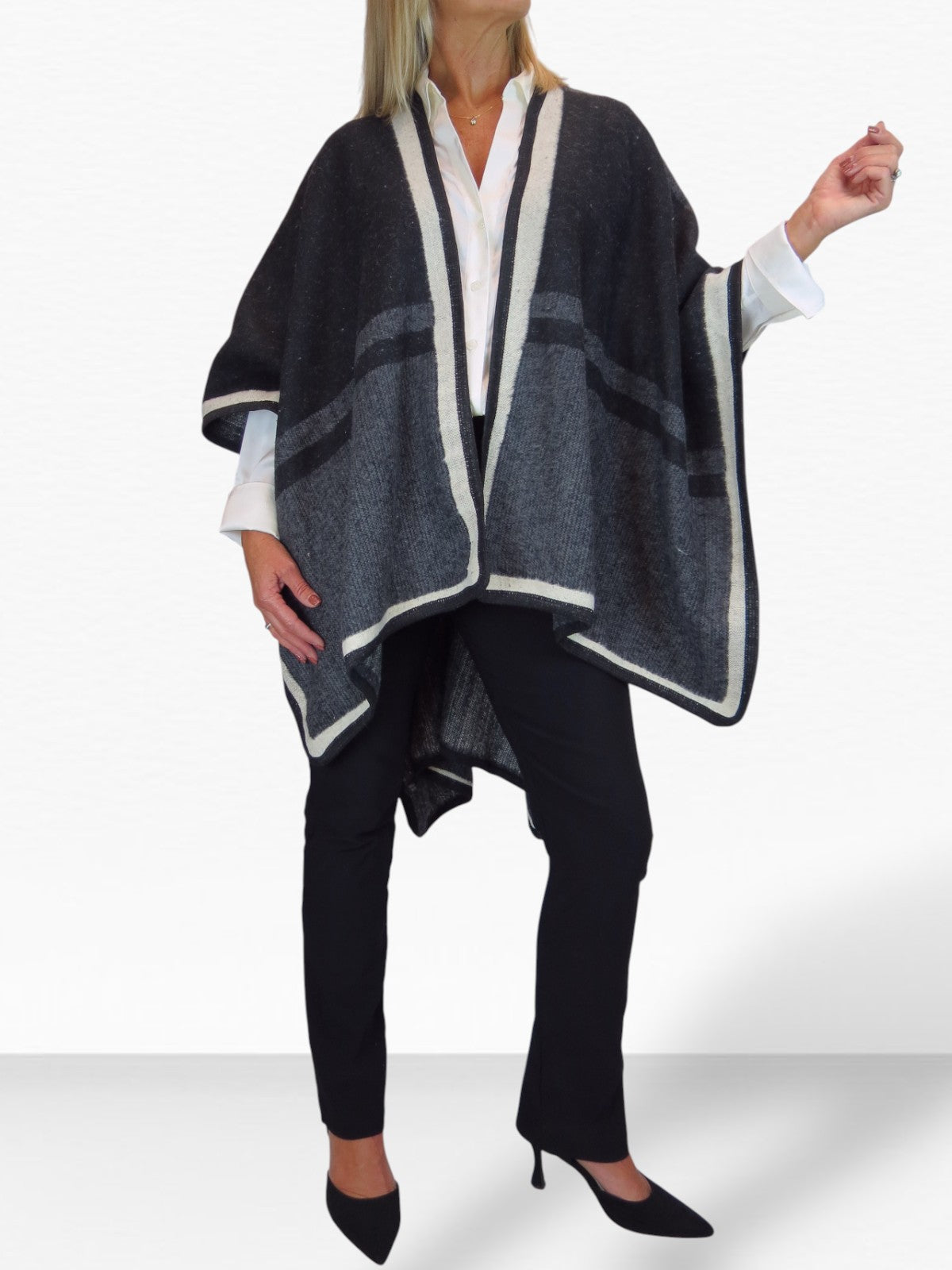 Soft Knitted Longline Knit Poncho Cape Black