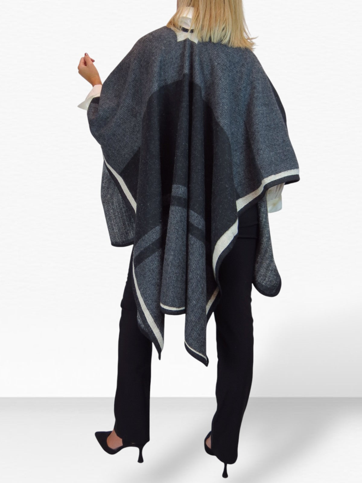 Soft Knitted Longline Knit Poncho Cape Black