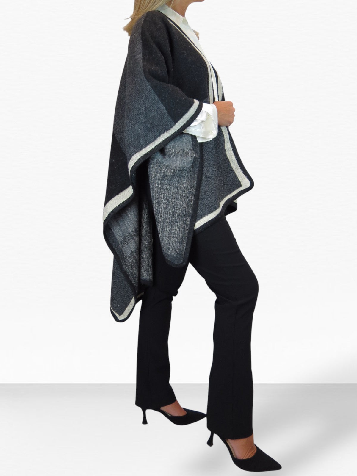 Soft Knitted Longline Knit Poncho Cape Black