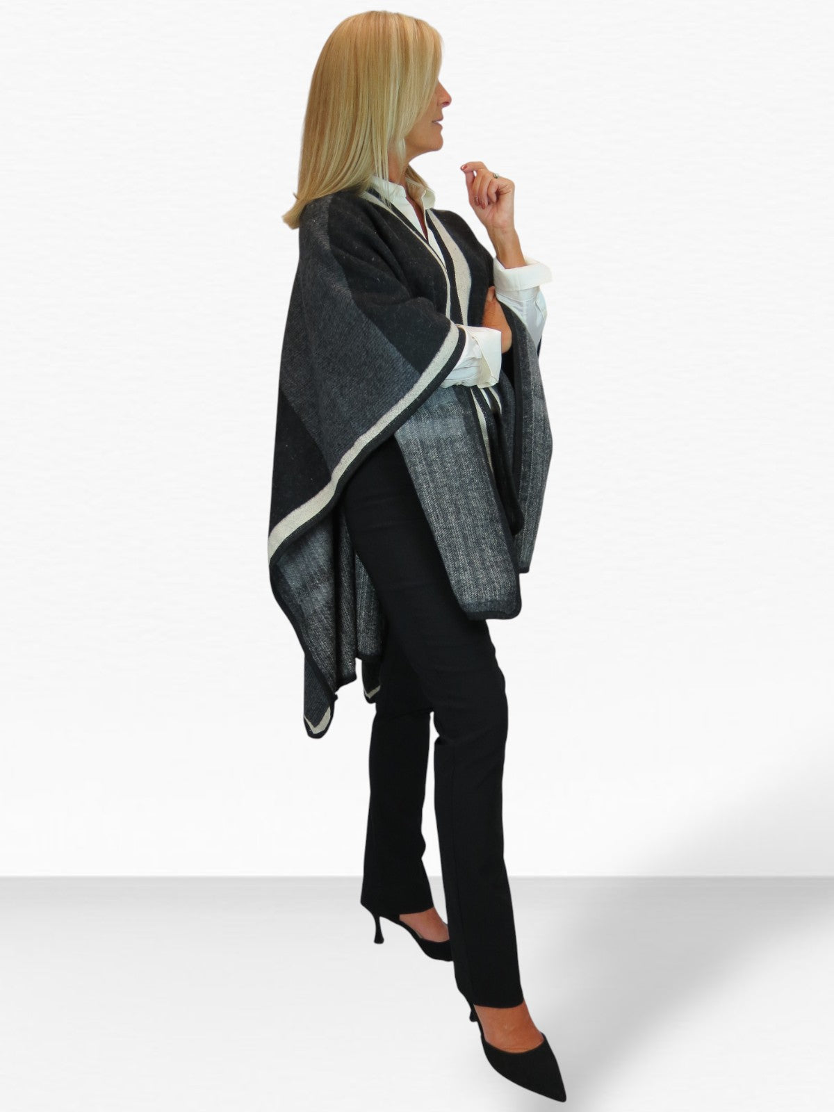Soft Knitted Longline Knit Poncho Cape Black