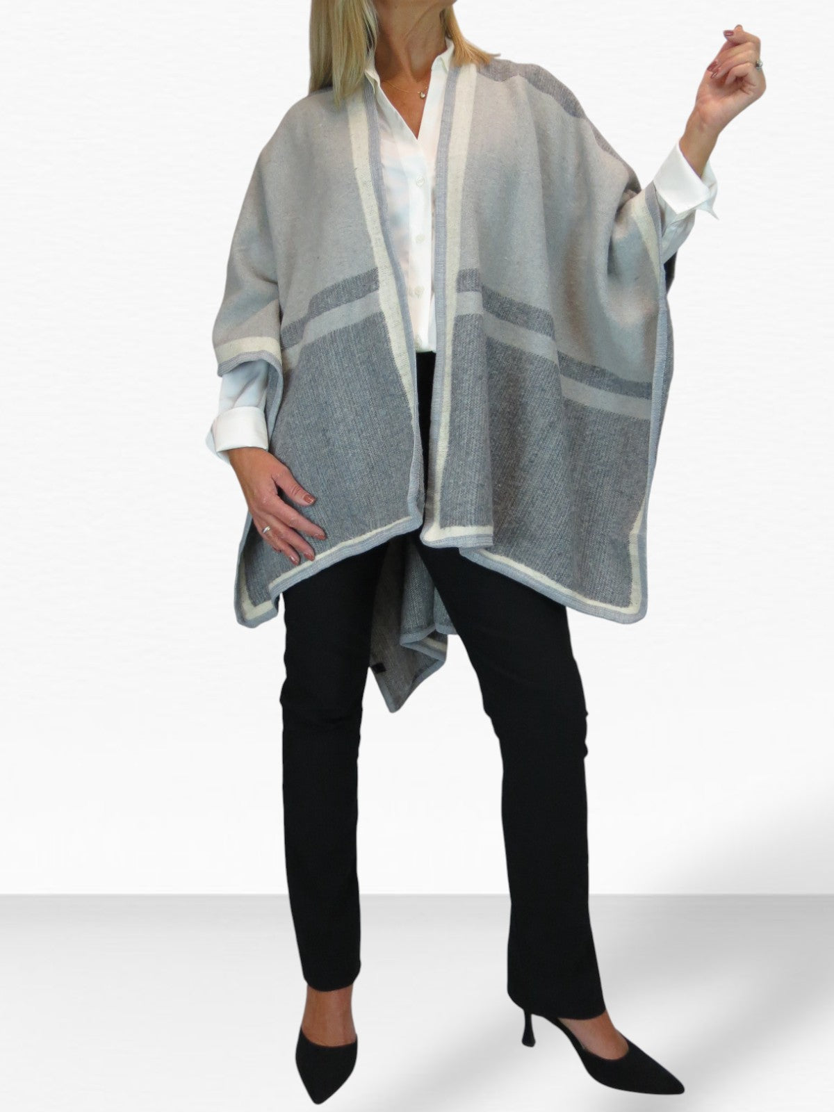 Soft Knitted Longline Knit Poncho Cape Grey