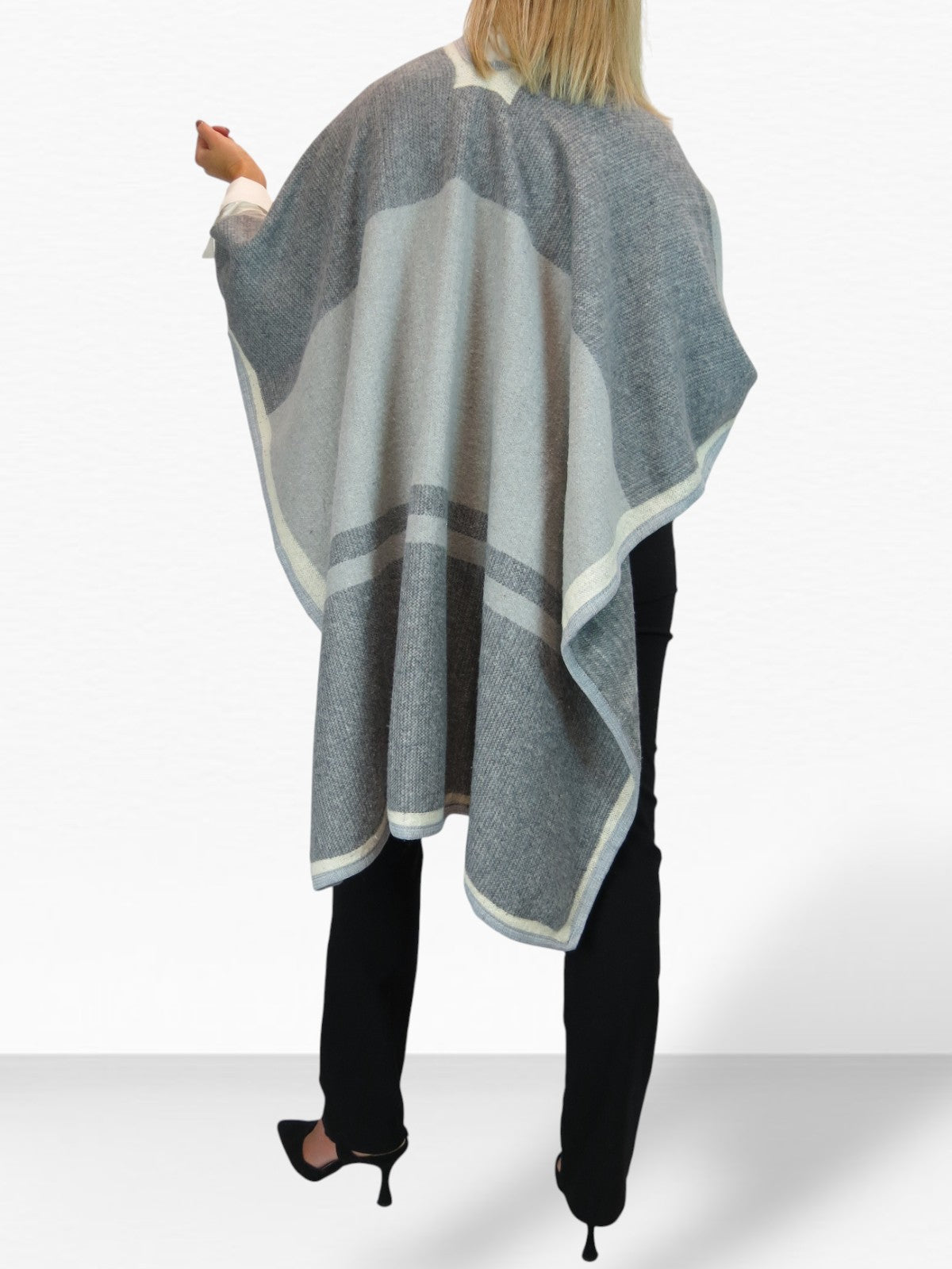 Soft Knitted Longline Knit Poncho Cape Grey