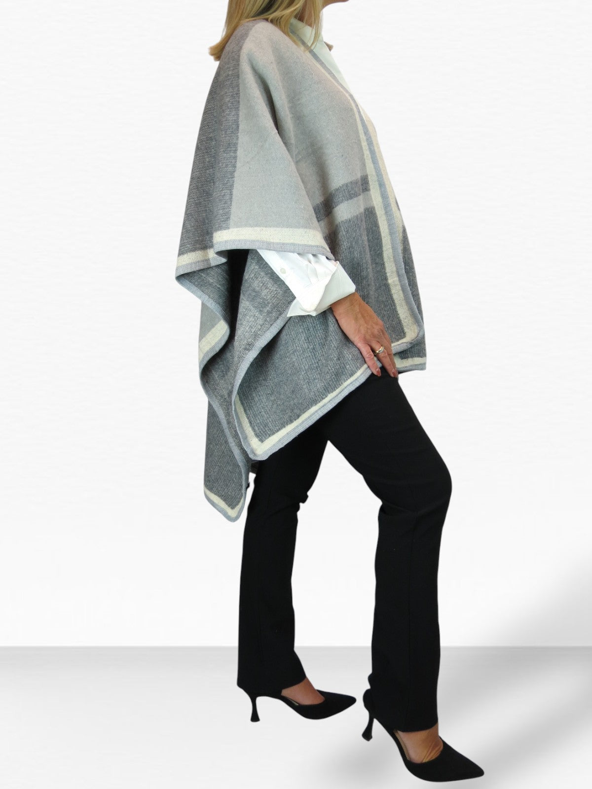 Soft Knitted Longline Knit Poncho Cape Grey
