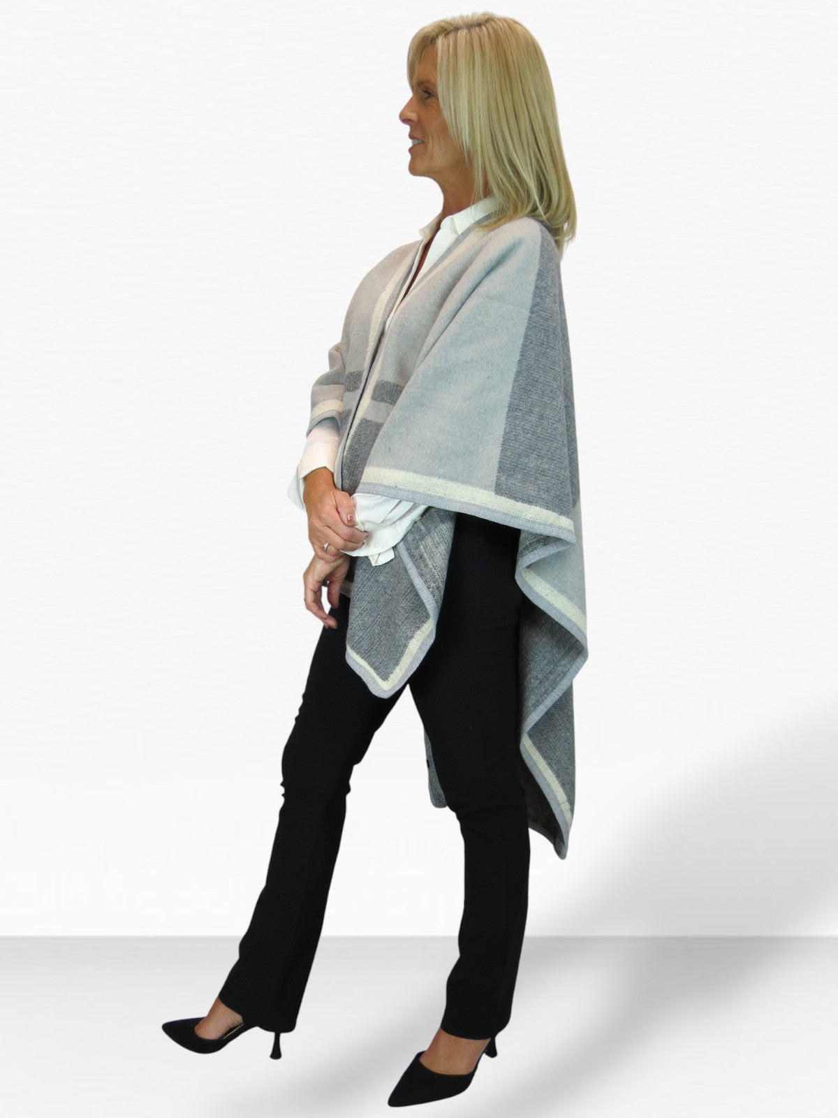Soft Knitted Longline Knit Poncho Cape Grey