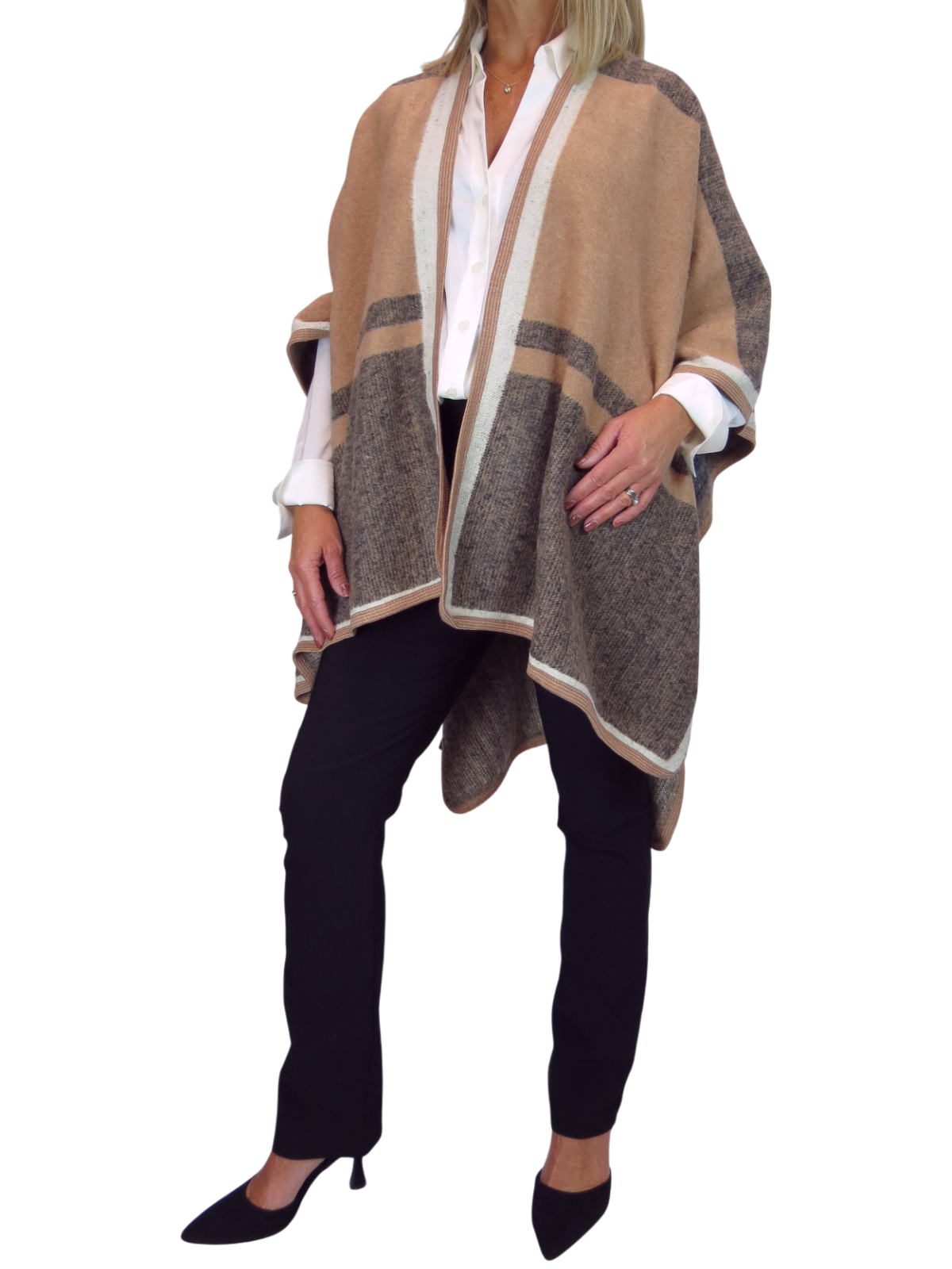 Soft Knitted Longline Knit Poncho Cape Brown