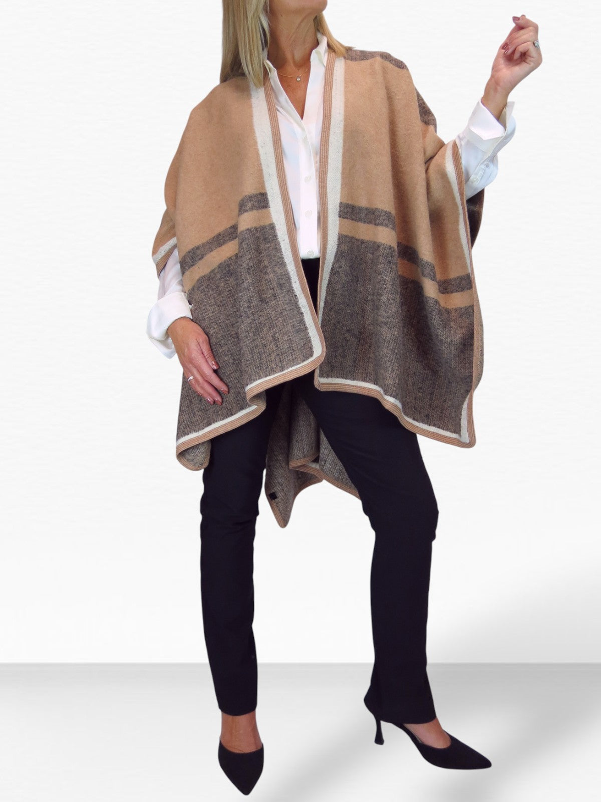 Soft Knitted Longline Knit Poncho Cape Brown