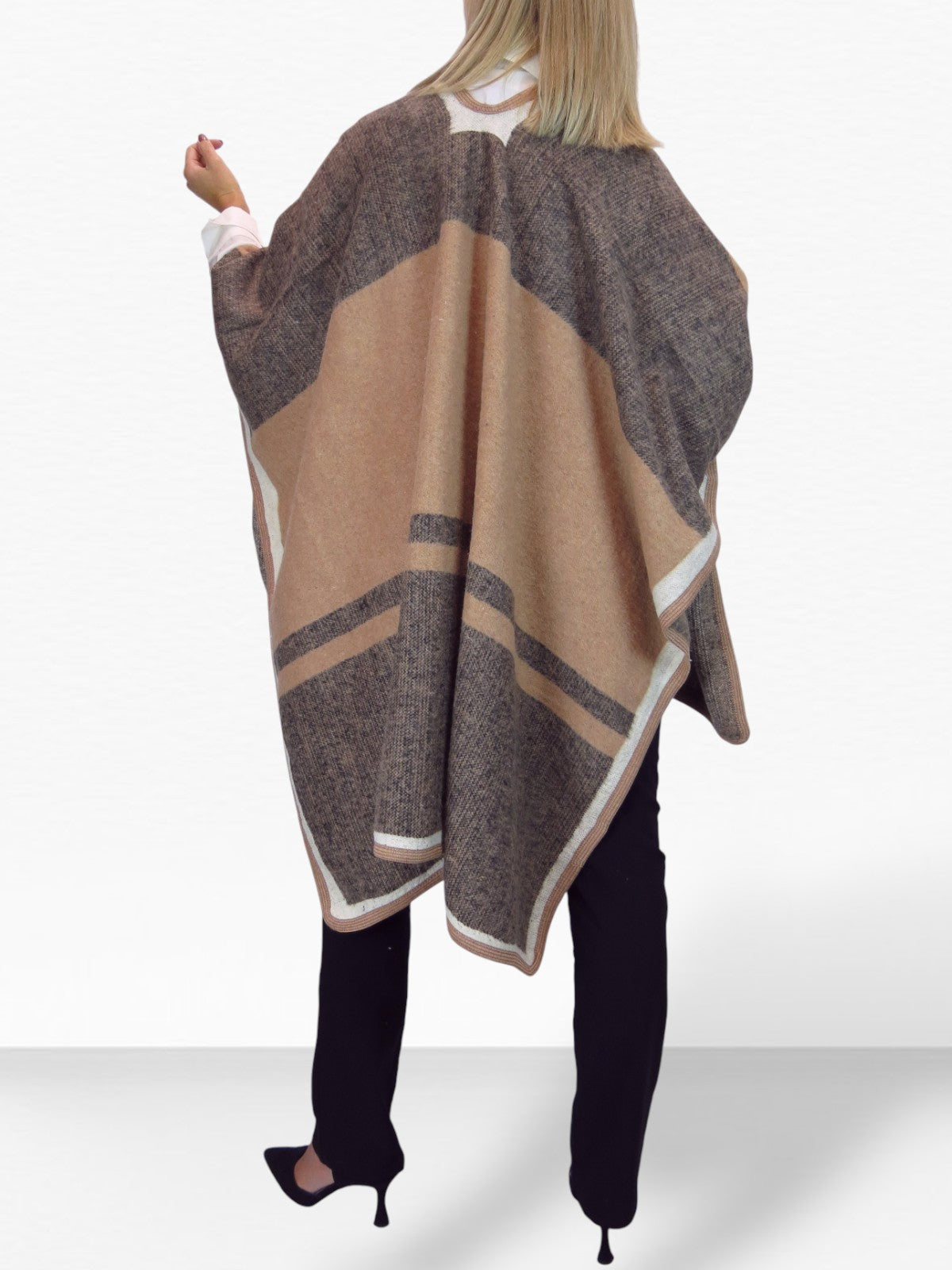 Soft Knitted Longline Knit Poncho Cape Brown