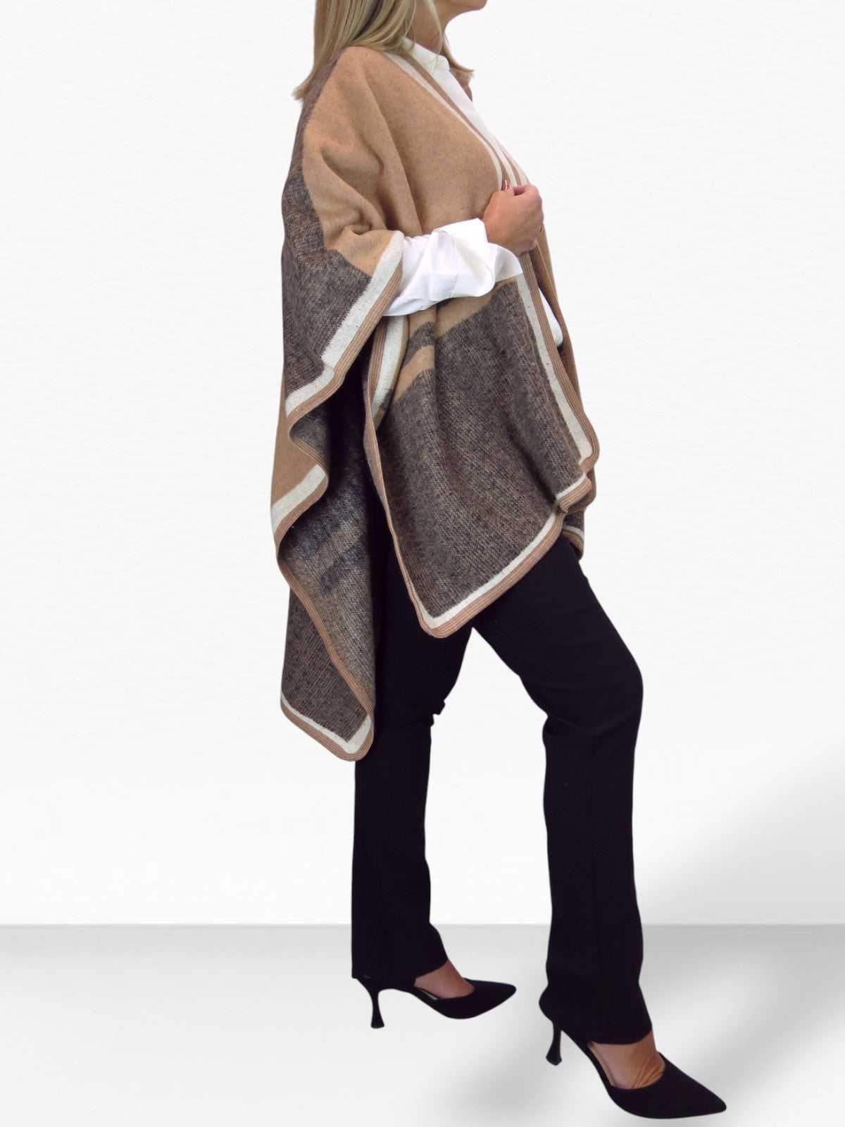 Soft Knitted Longline Knit Poncho Cape Brown
