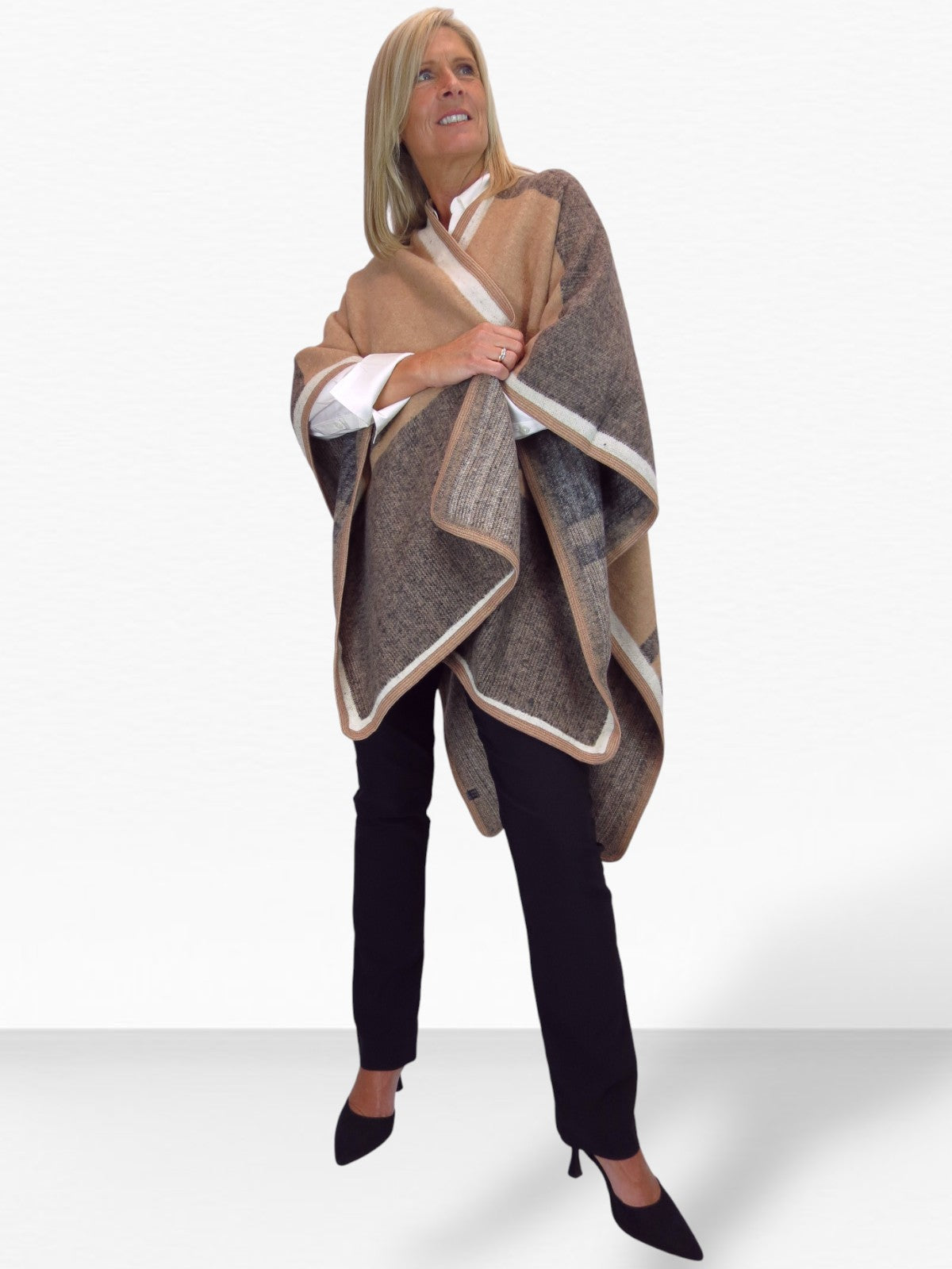 Soft Knitted Longline Knit Poncho Cape Brown