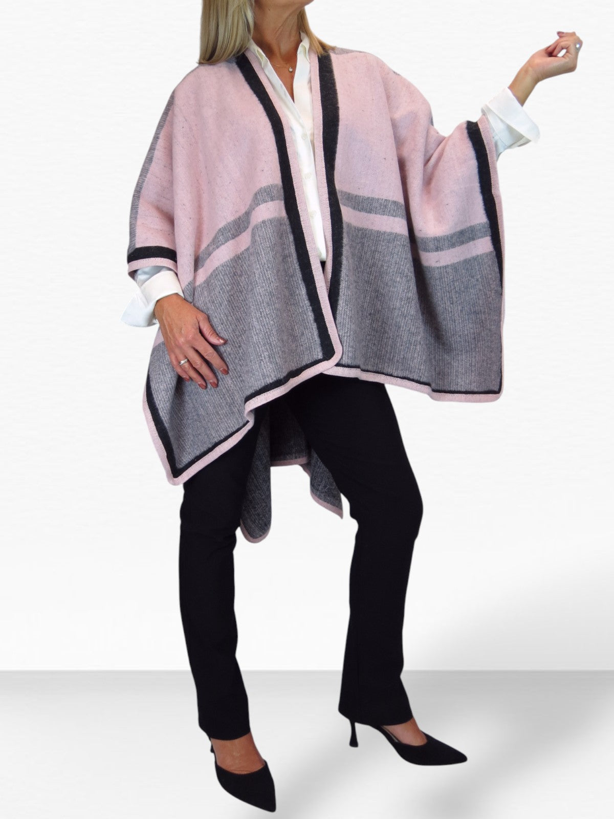 Soft Knitted Longline Knit Poncho Cape Pink