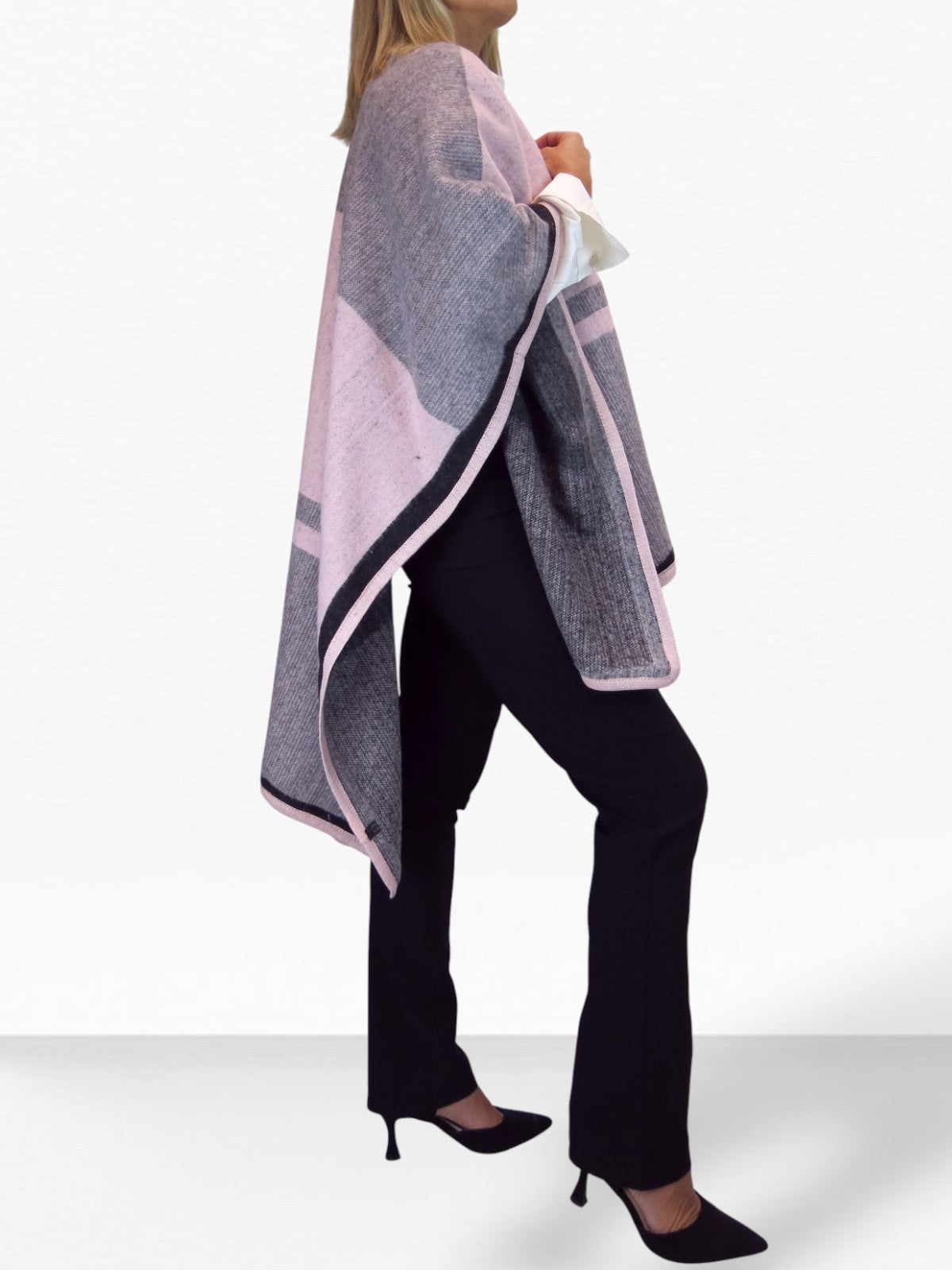 Soft Knitted Longline Knit Poncho Cape Pink
