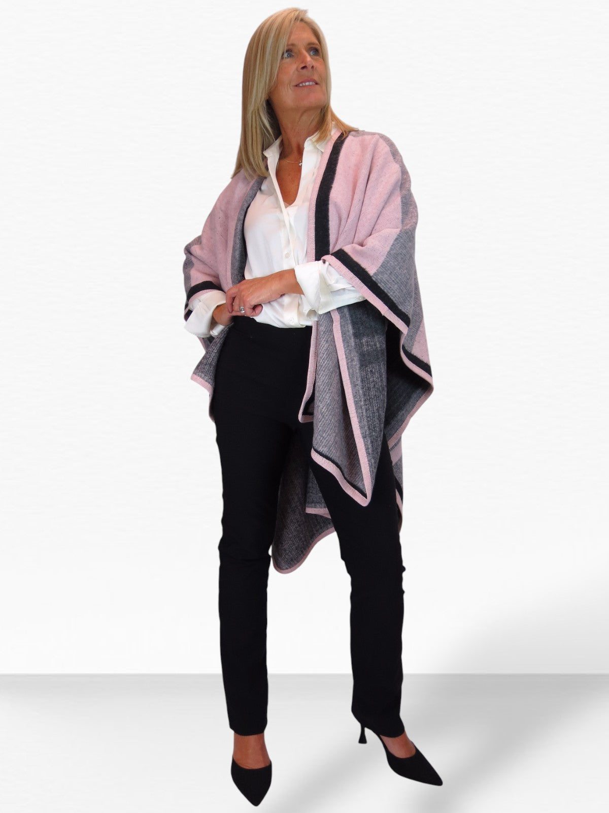 Soft Knitted Longline Knit Poncho Cape Pink