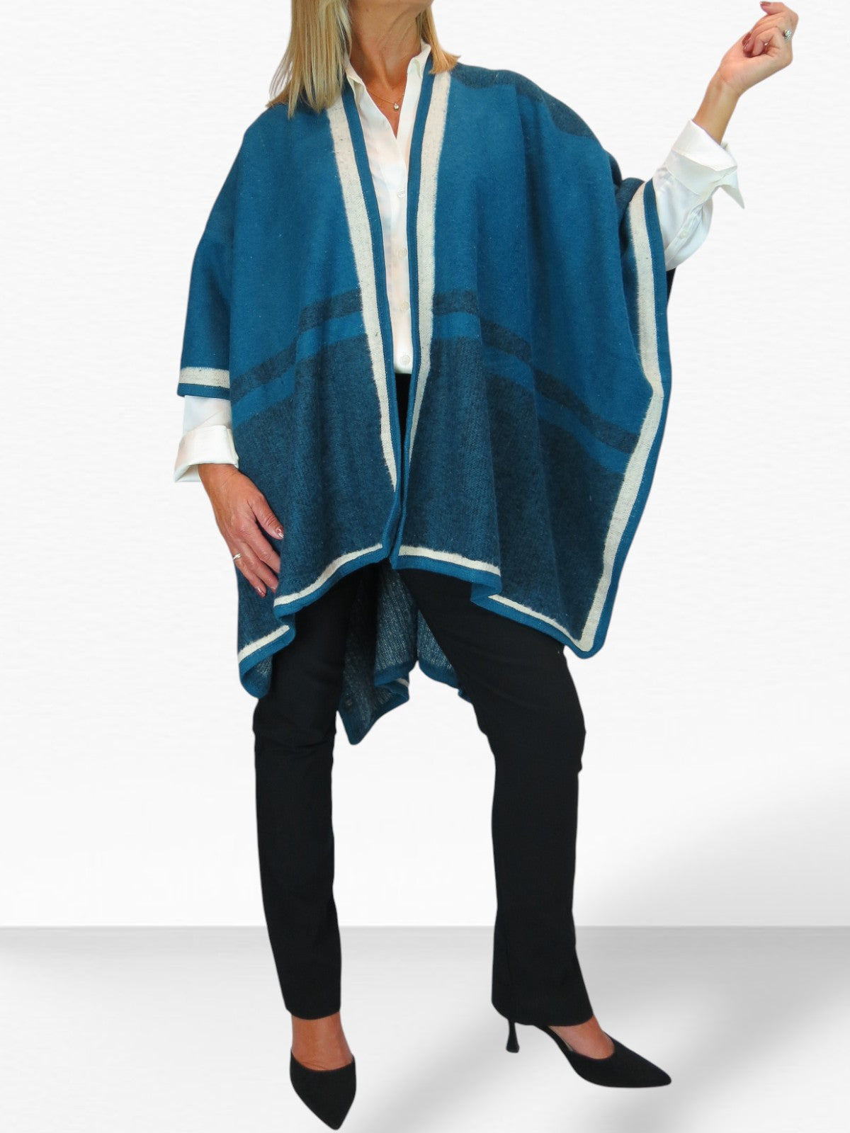 Soft Knitted Longline Knit Poncho Cape Teal