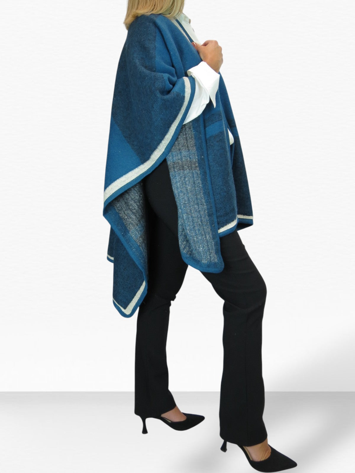 Soft Knitted Longline Knit Poncho Cape Teal