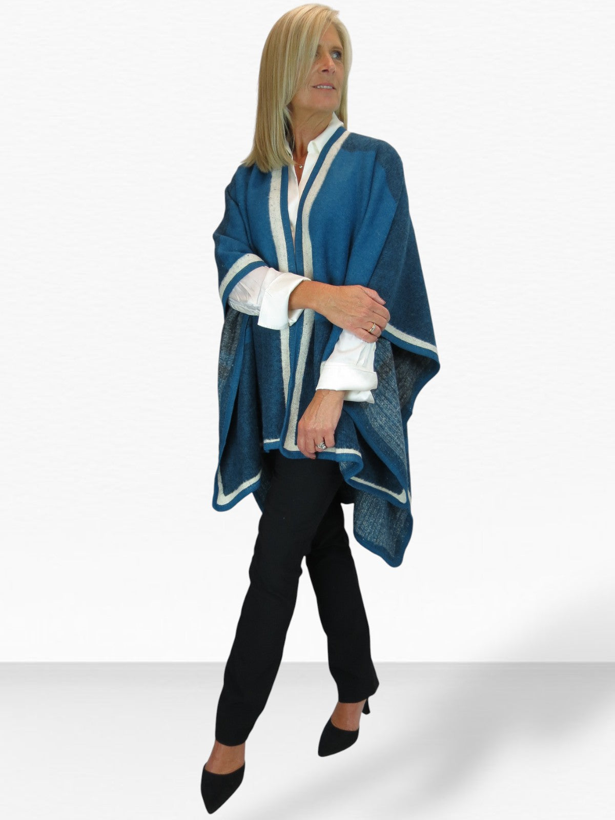 Soft Knitted Longline Knit Poncho Cape Teal