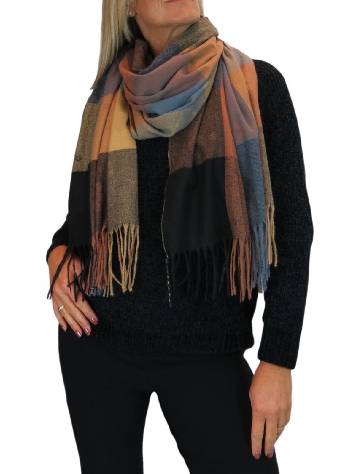 Wool Blend Scarf With Floral Details Brown