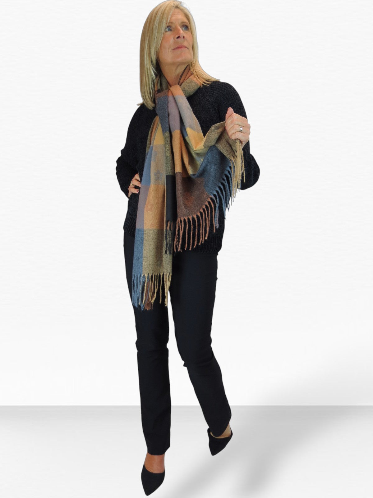 Wool Blend Scarf With Floral Details Brown