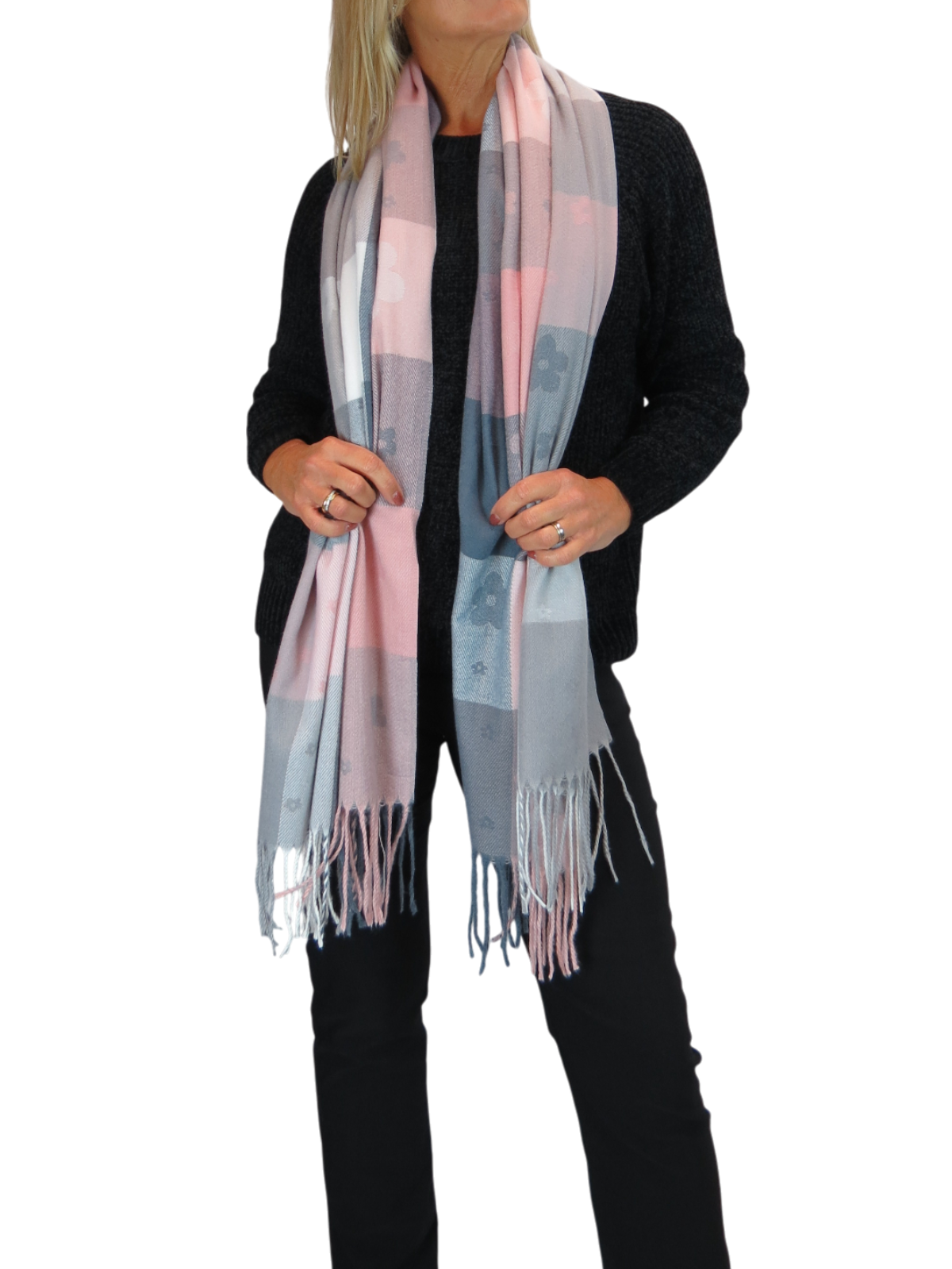 Wool Blend Scarf With Floral Details Pink