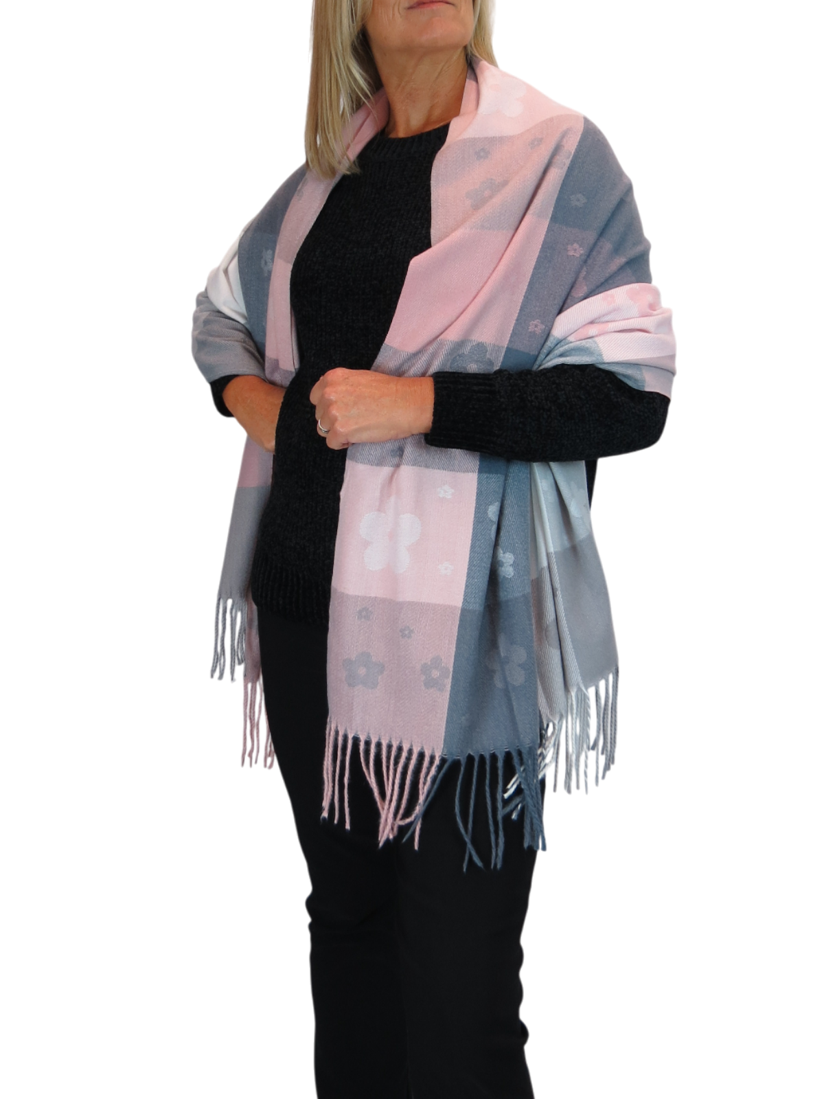Wool Blend Scarf With Floral Details Pink