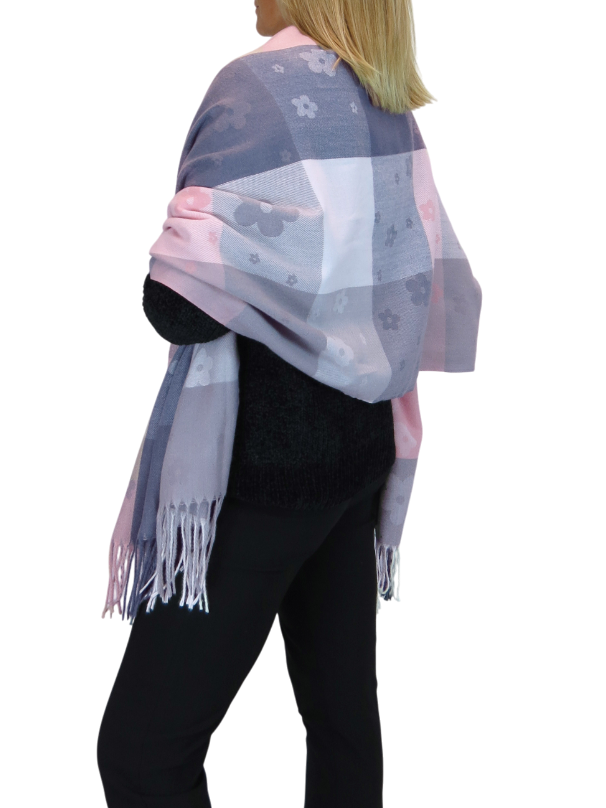 Wool Blend Scarf With Floral Details Pink