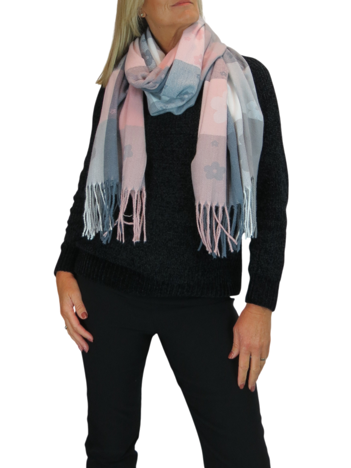 Wool Blend Scarf With Floral Details Pink