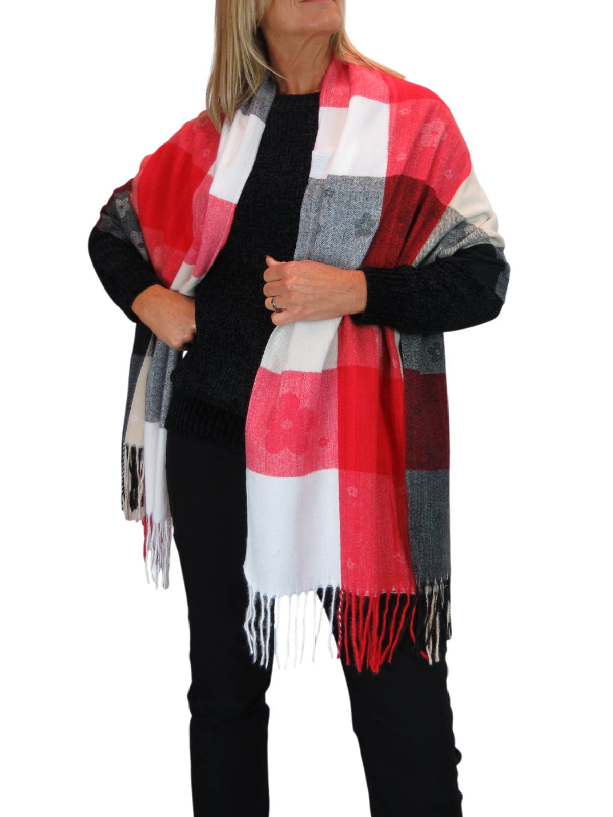 Wool Blend Scarf With Floral Details Red