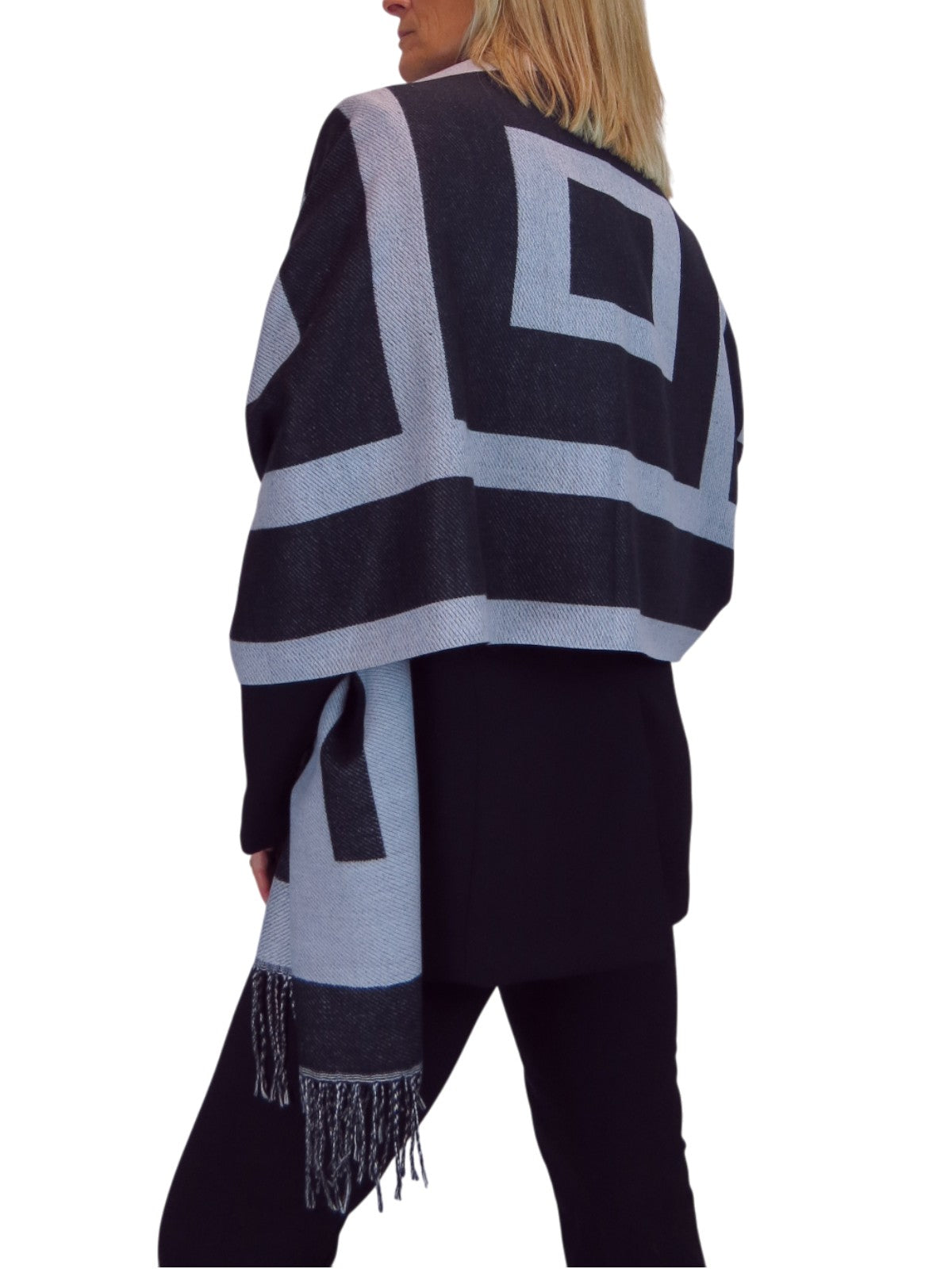 Wool Blend Geometric Design Scarf Black/Grey