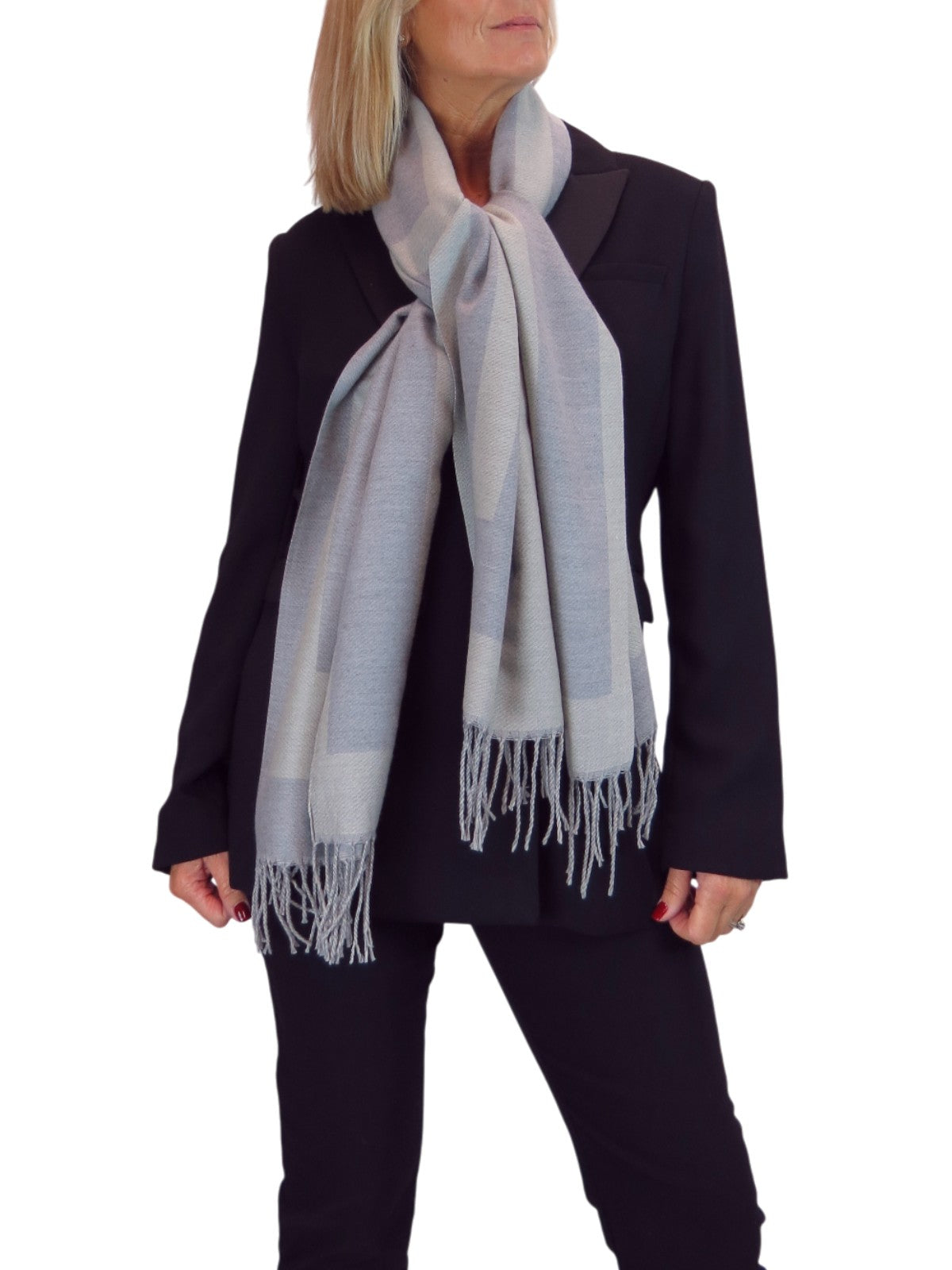 Wool Blend Geometric Design Scarf Grey