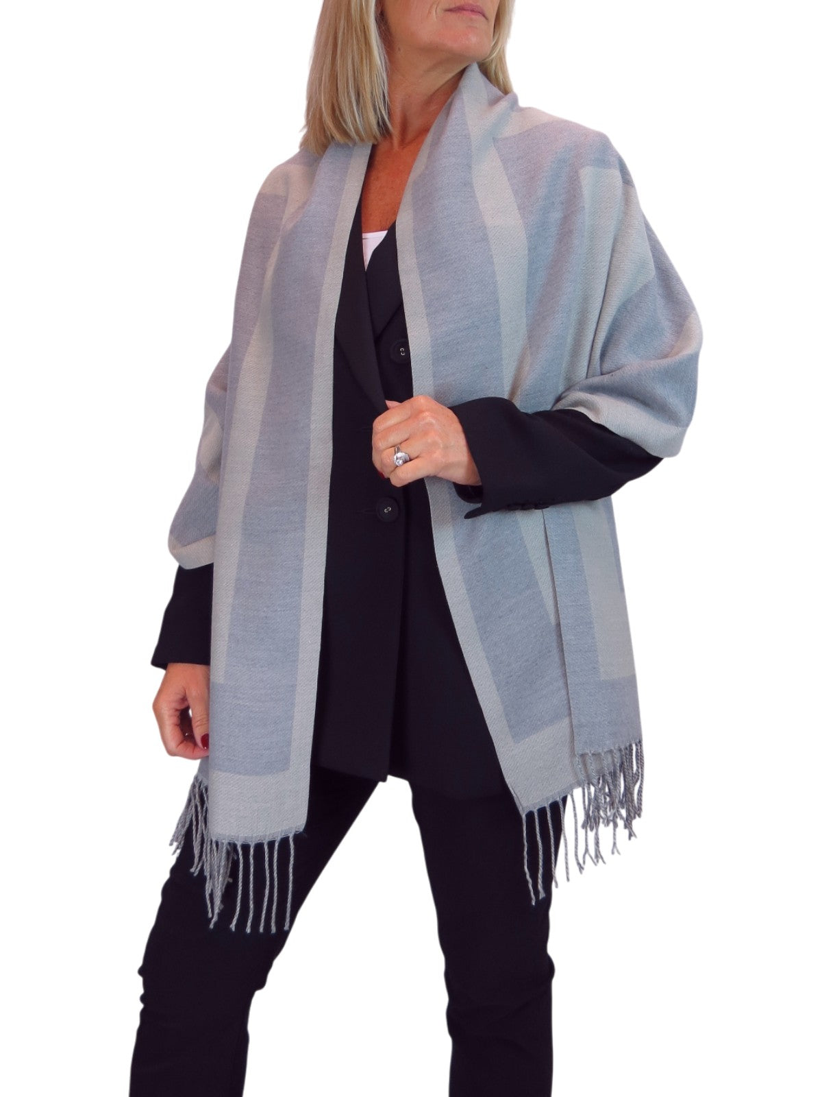 Wool Blend Geometric Design Scarf Grey